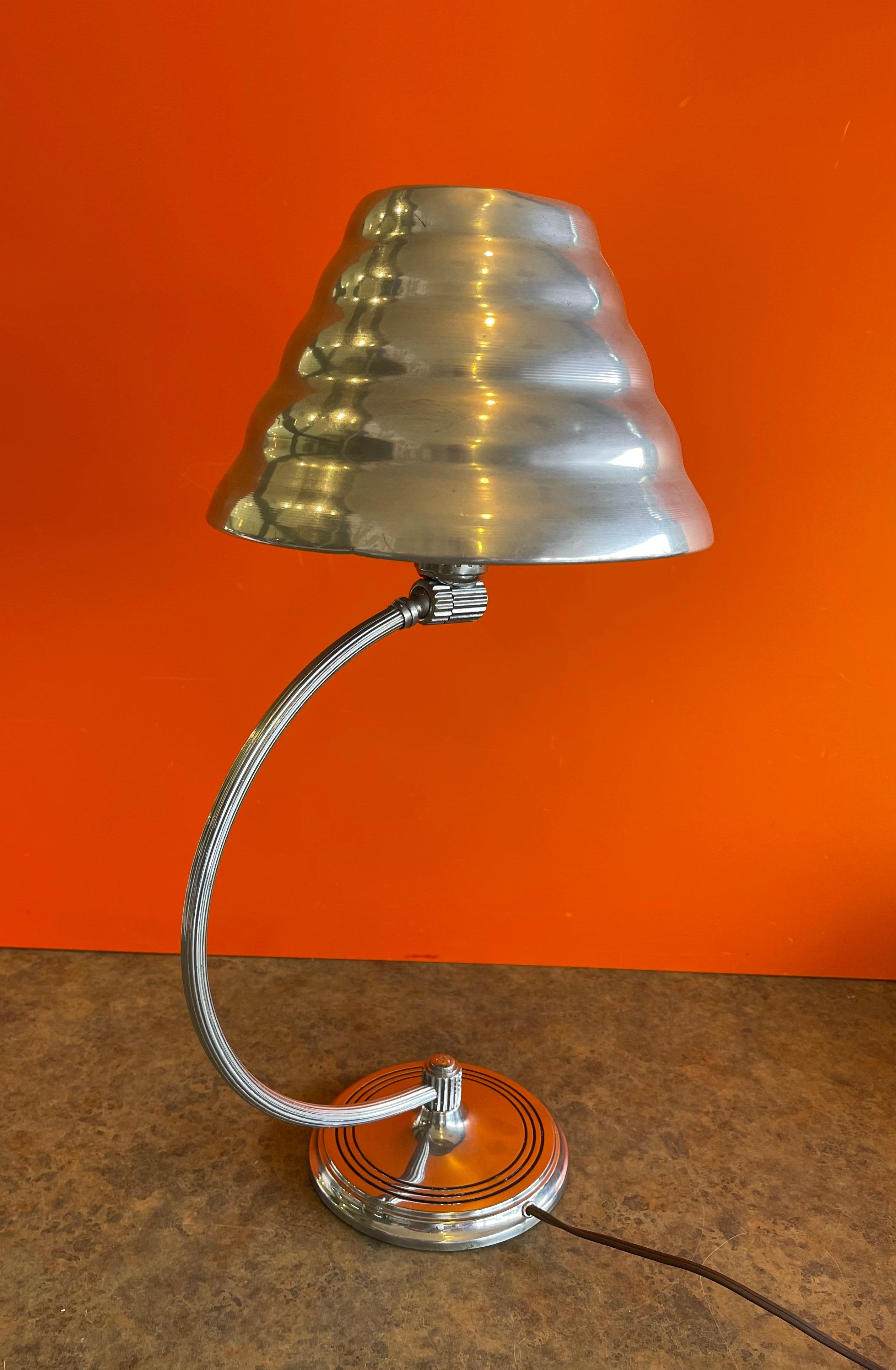 Chrome Art Deco Arc Desk Lamp with Tin Shade by Chase