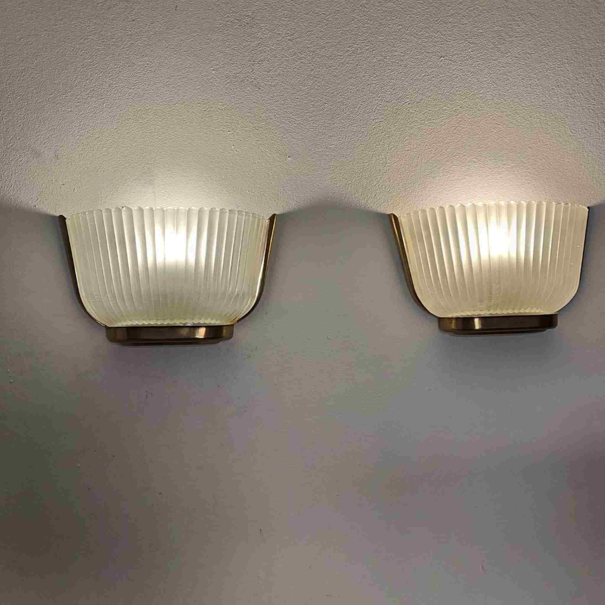 Apliques Art déco Archimede Seguso de cristal de Murano, Italia, años 40 Moderno de mediados de siglo en venta