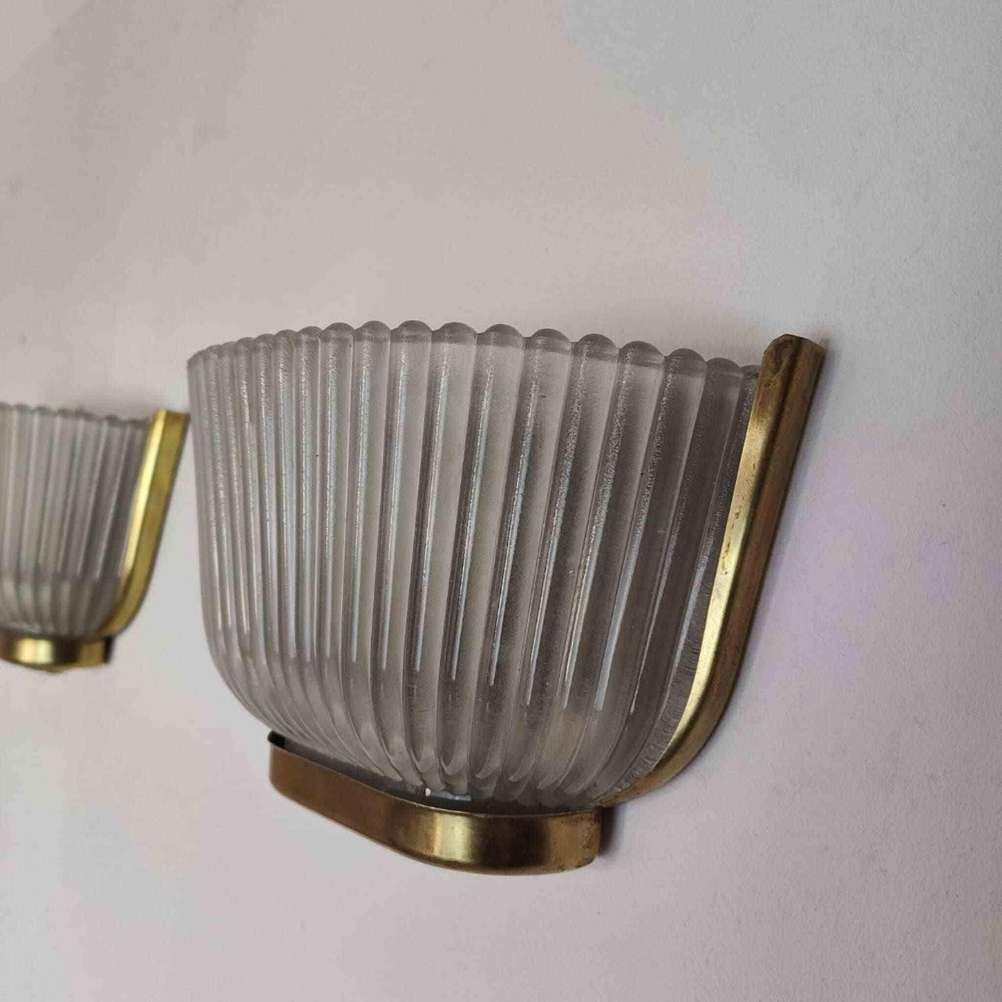 Apliques Art déco Archimede Seguso de cristal de Murano, Italia, años 40 mediados del siglo XX en venta