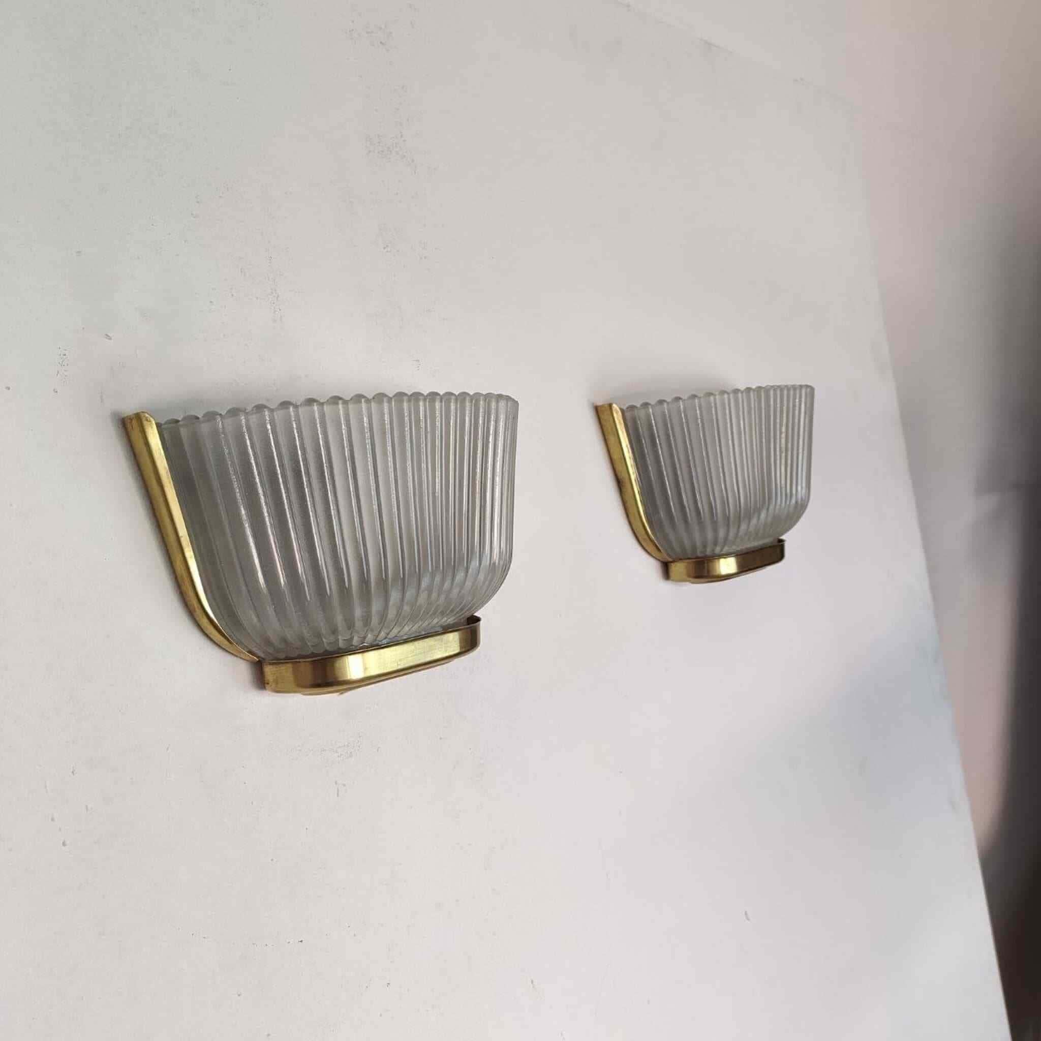 Apliques Art déco Archimede Seguso de cristal de Murano, Italia, años 40 Latón en venta