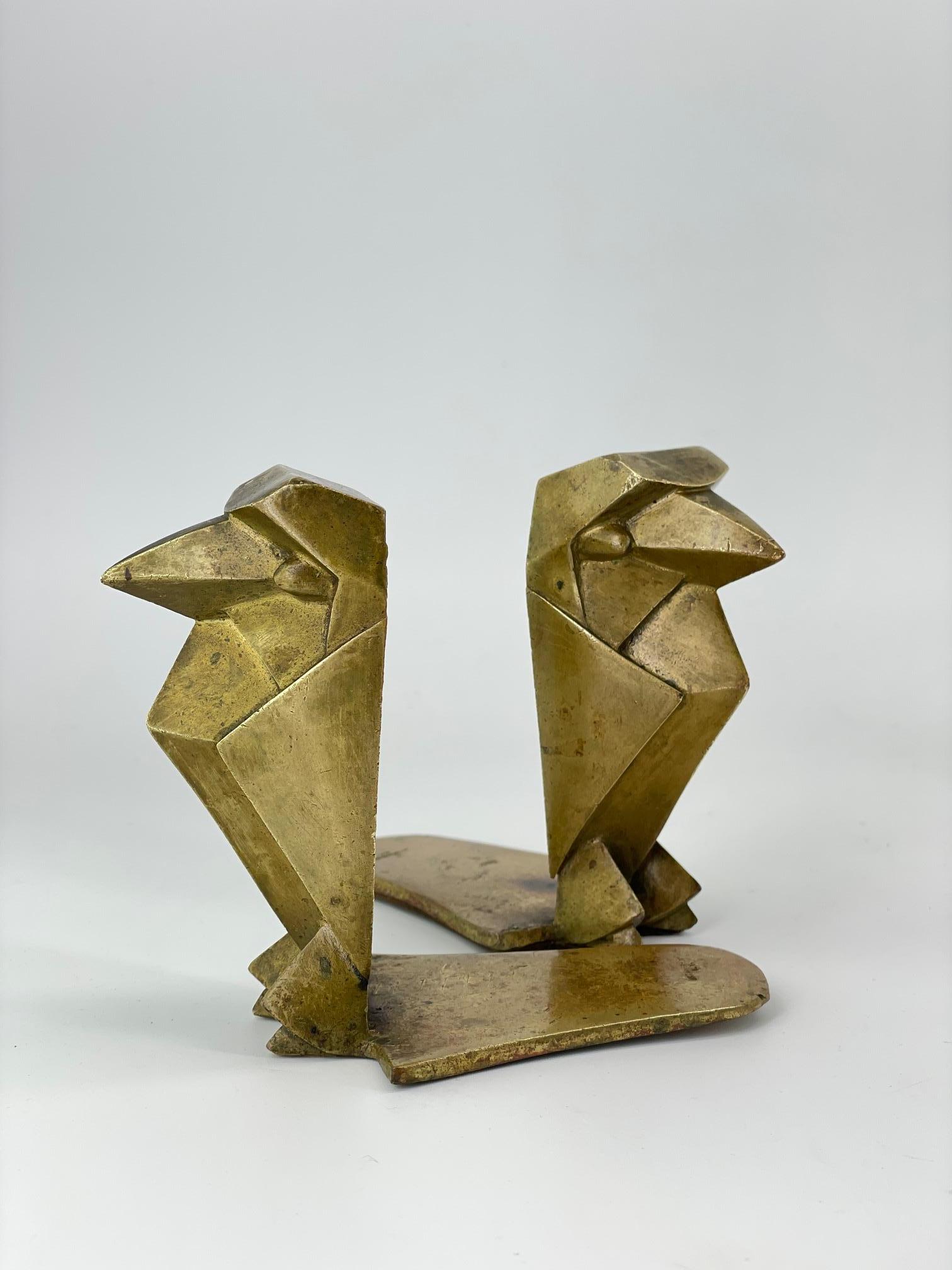 American Art Deco Architectural Bird Bookends Art Brass Co NY Geometric Pair Owl Falcon   For Sale