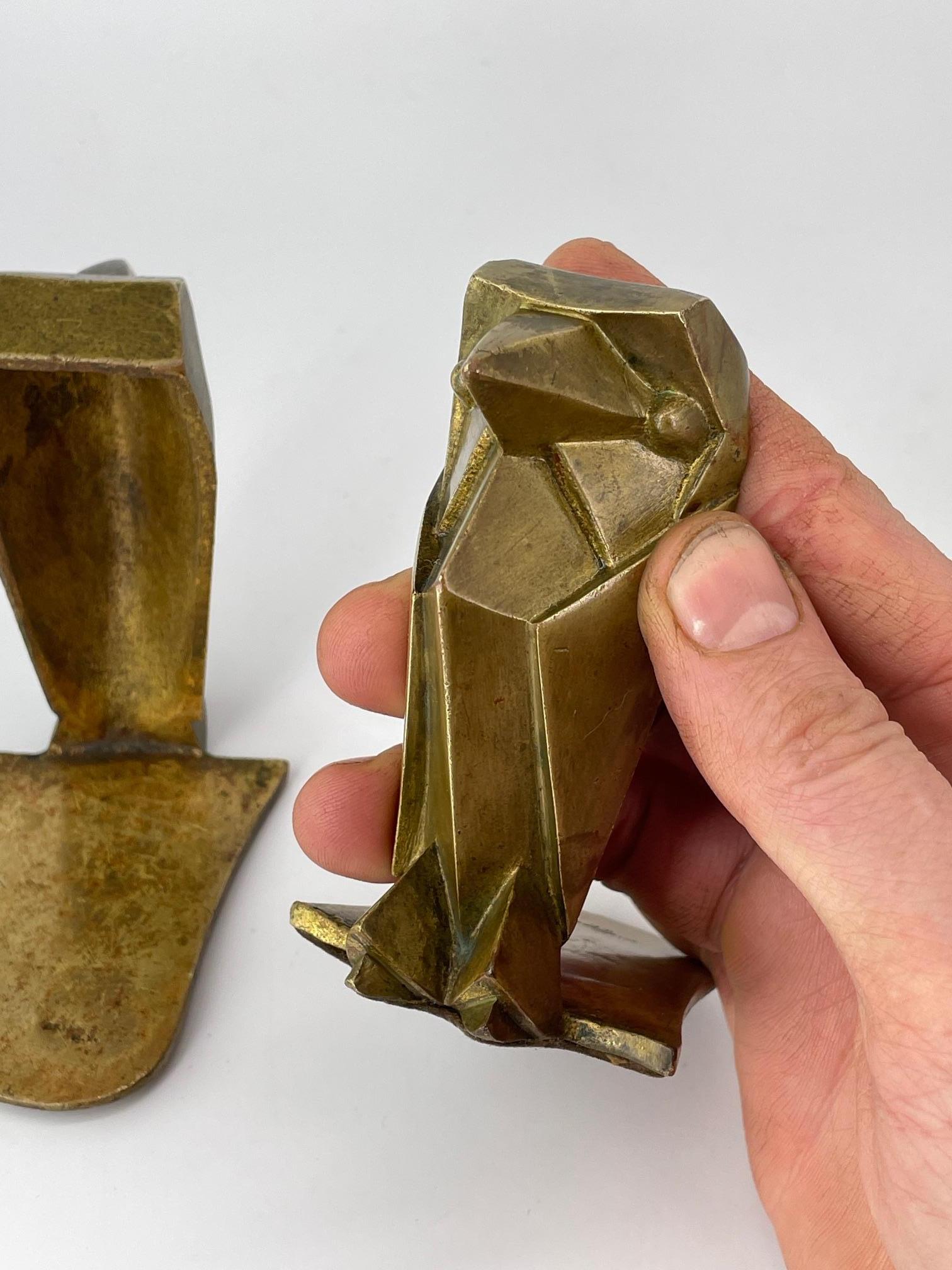 Art Deco Architectural Bird Bookends Art Brass Co NY Geometric Pair Owl Falcon For Sale 1