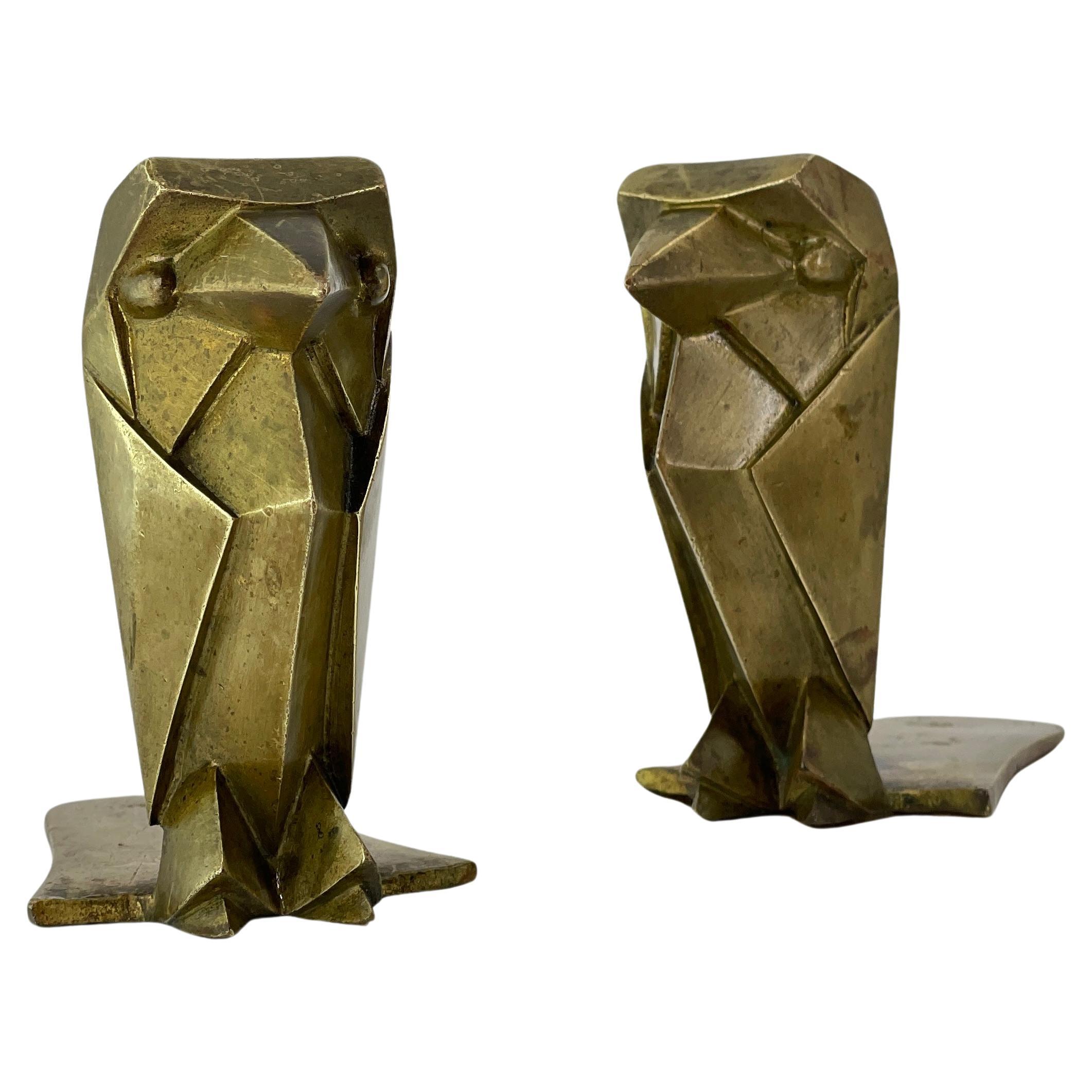 Art Deco Architectural Bird Bookends Art Brass Co NY Geometric Pair Owl Falcon   For Sale