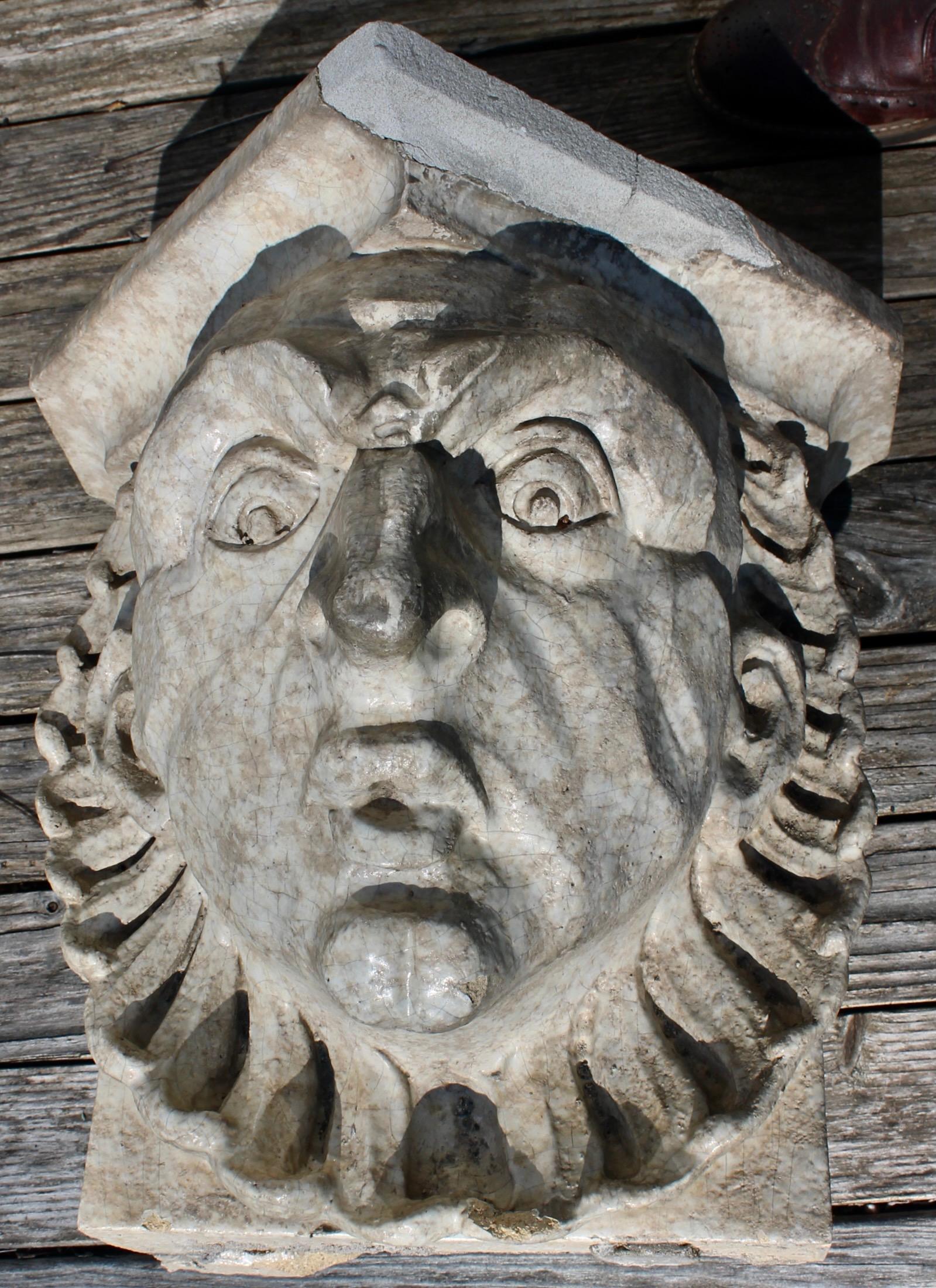 Early 20th Century Mascaron Ceramic Gargoyle from Westside Manhattan Building