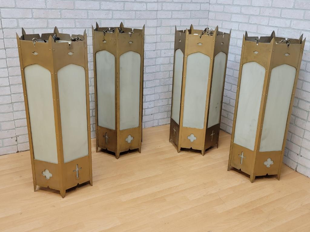 Art Deco Architectural Church Salvage Lantern Pendants - Set of 4 6