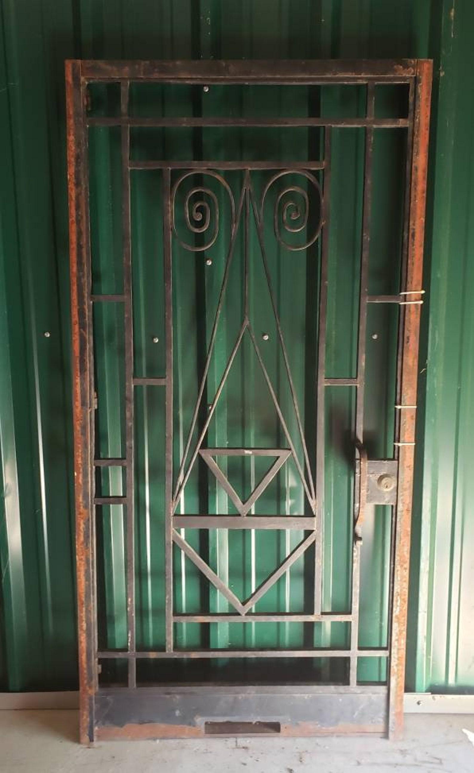 Art Deco Architectural Scrolled Forged Wrought Iron Door For Sale 3
