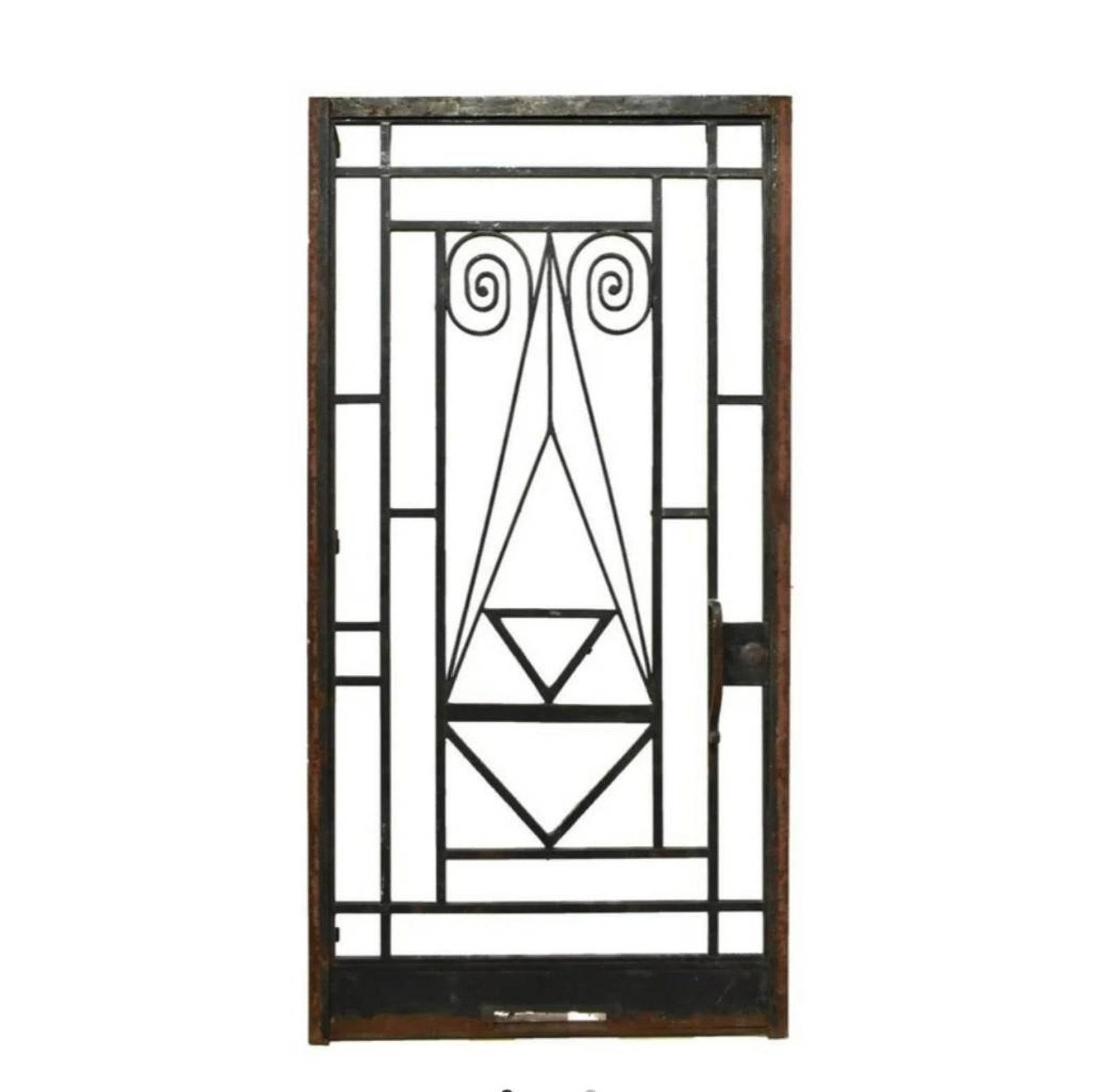 Art Deco Architectural Scrolled Forged Wrought Iron Door For Sale 2
