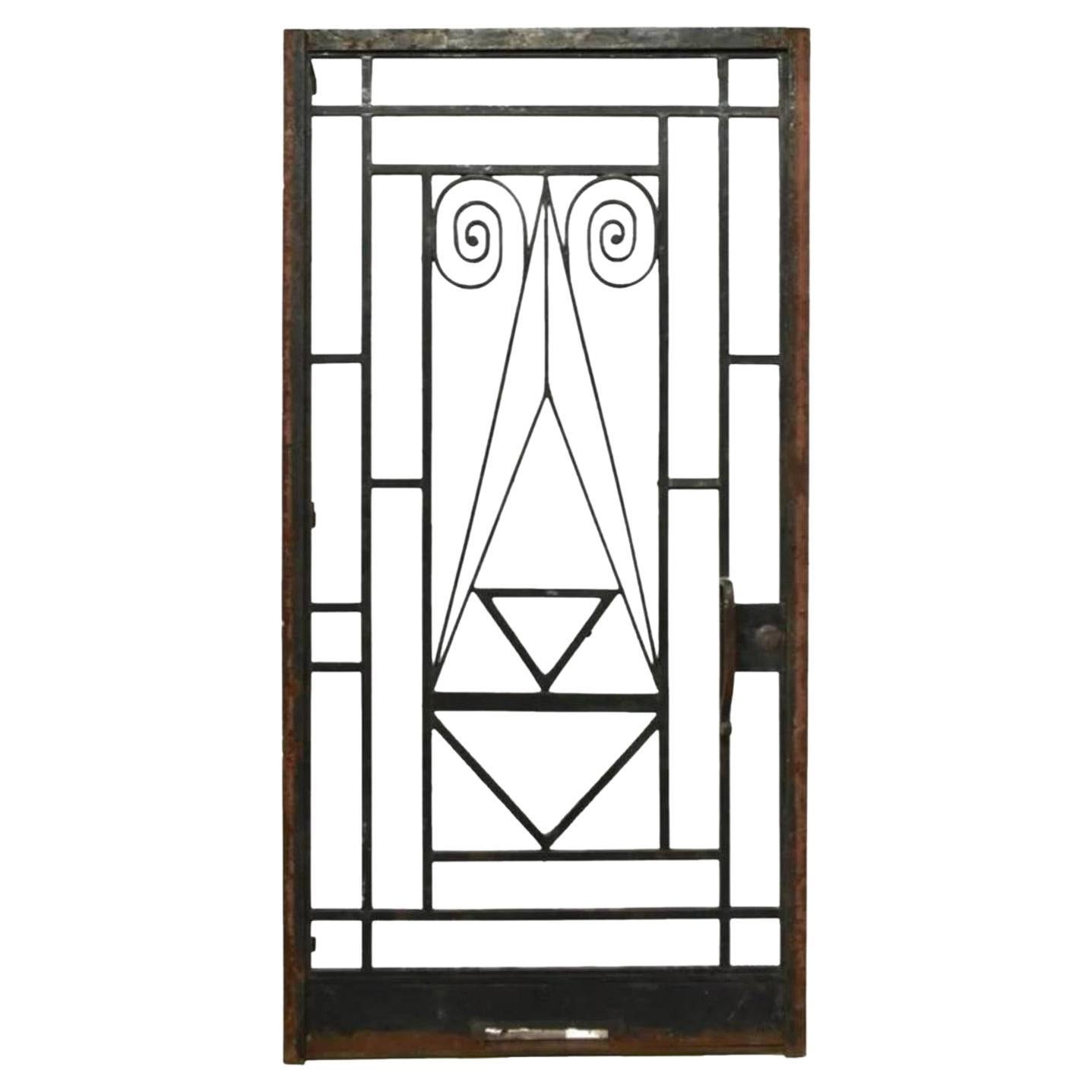 Art Deco Architectural Scrolled Forged Wrought Iron Door For Sale
