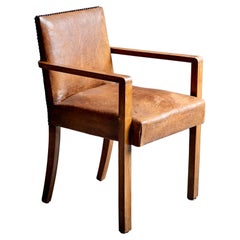 Vintage Art Deco Arm Chair attributed to Francis Jourdain 1940s brown leather
