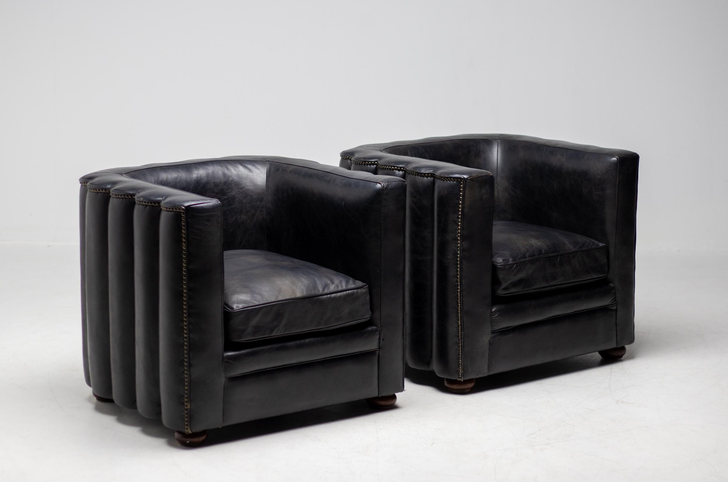 Art Deco Arm Chairs in Black Leather at 1stDibs