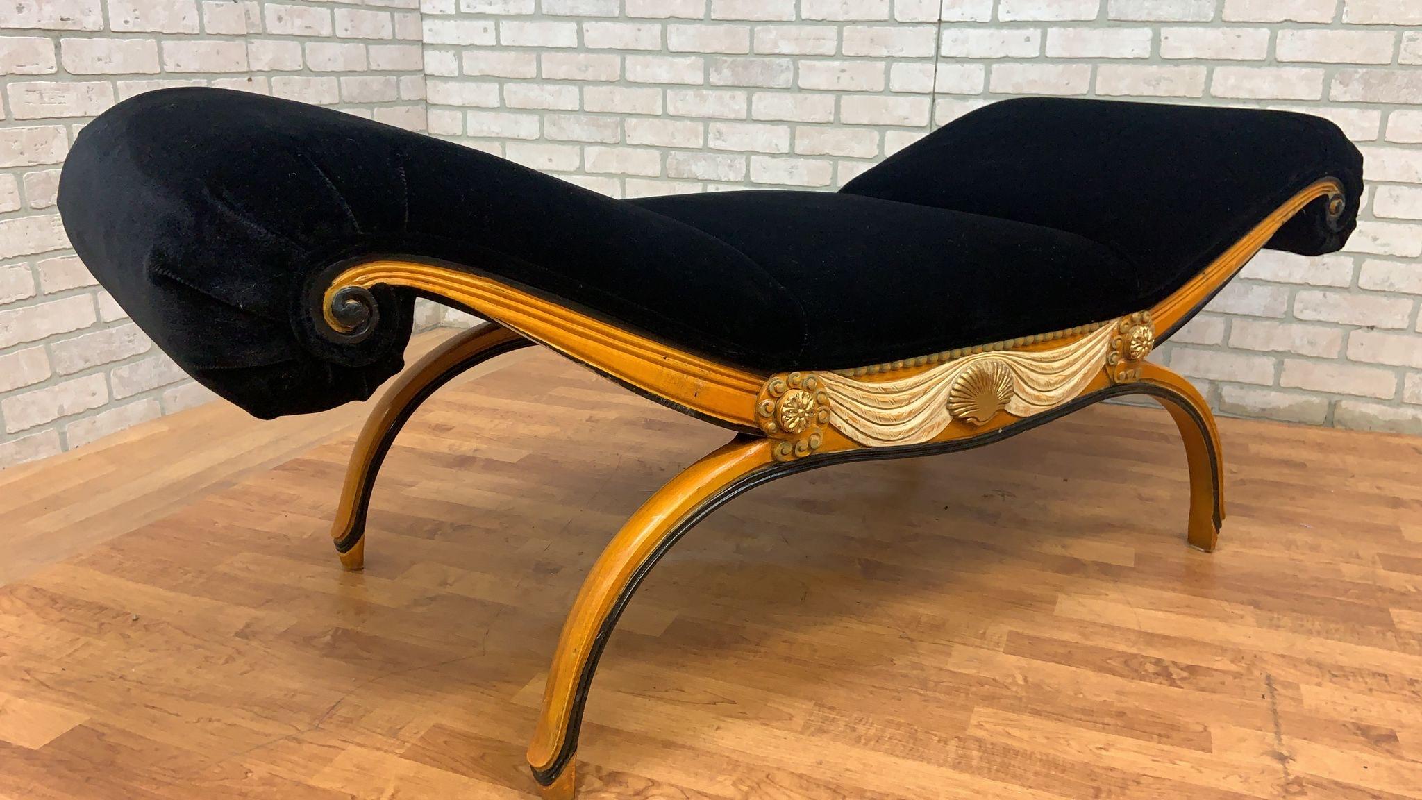 Velvet Art Deco Armand-Albert Rateau Style Rolled Arm Bench Newly Upholstered