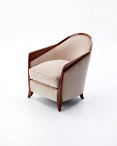 Fauteuil et pouf Art déco en placage de noyer, Attribué à Dominique, années 1930