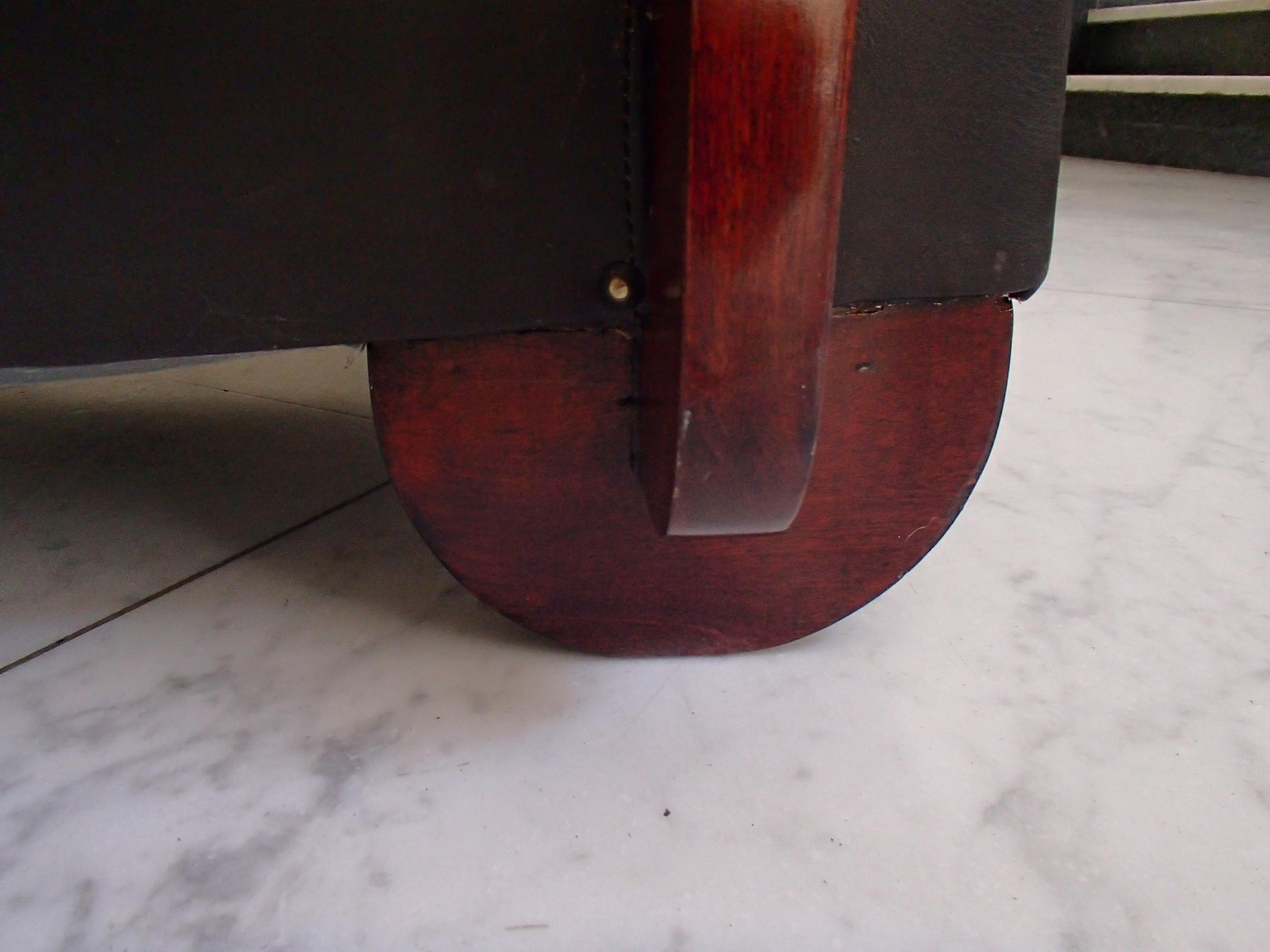 Art Deco Armchair Blackbrown Leather with Red Tinted Birch 2