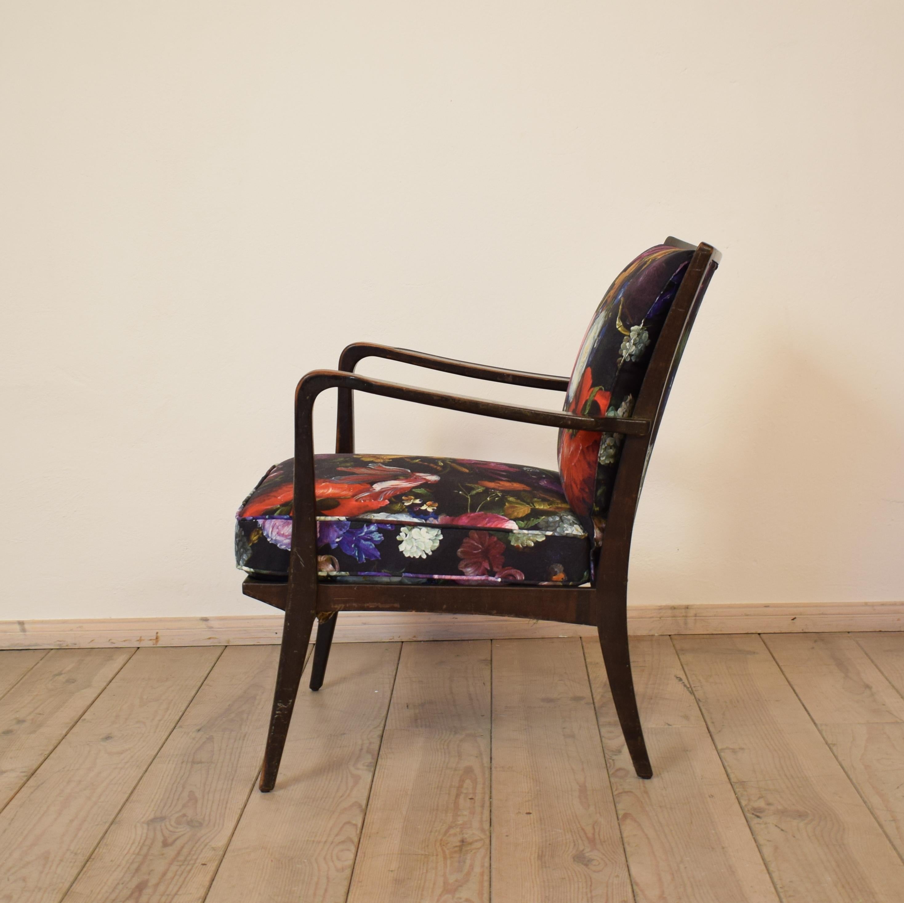 Early 20th Century Art Deco Armchair by Knoll Antimott with Flower Upholstery, circa 1928