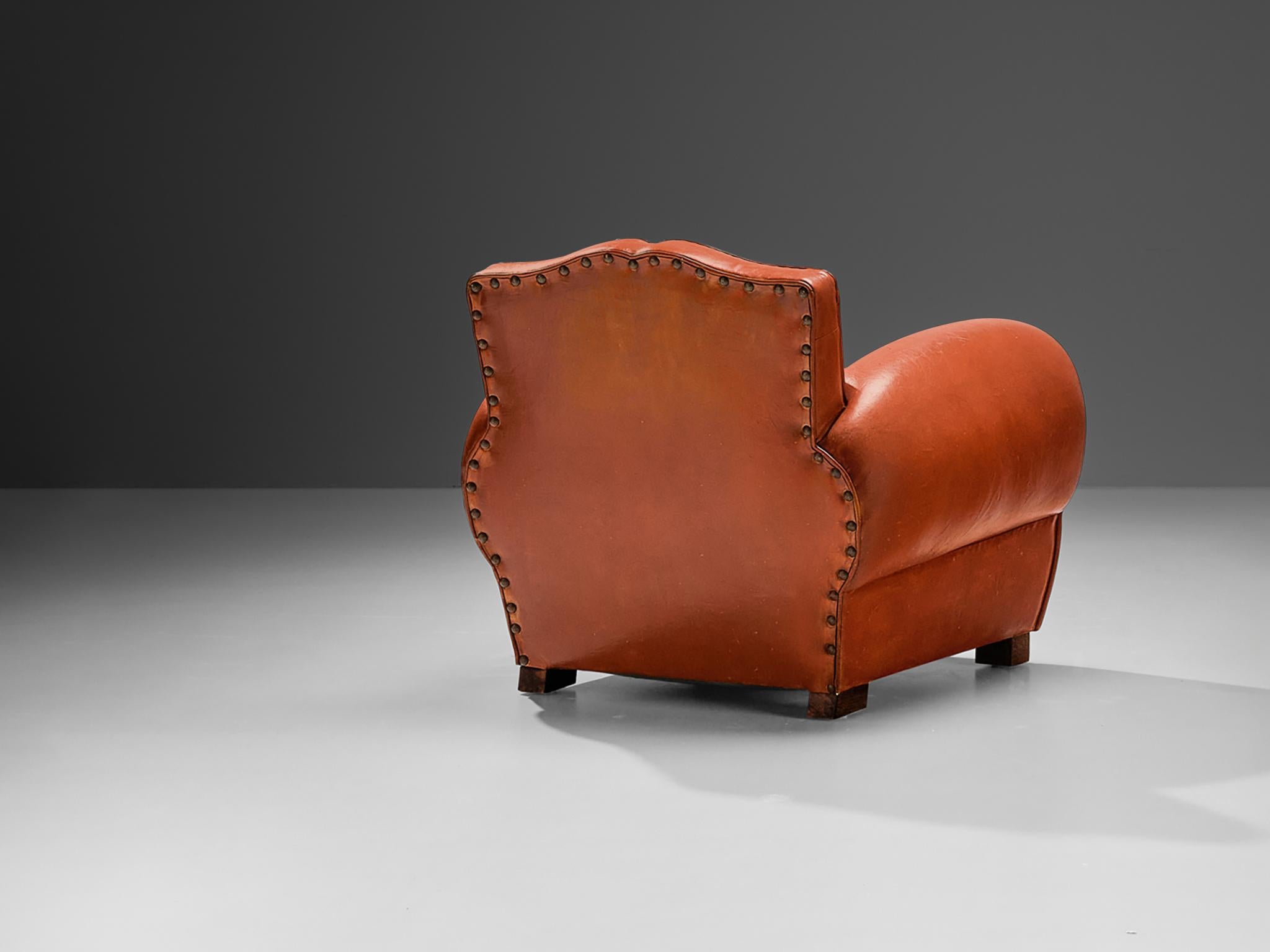 French Art Deco Armchair by Maurice Rinck in Leather  For Sale