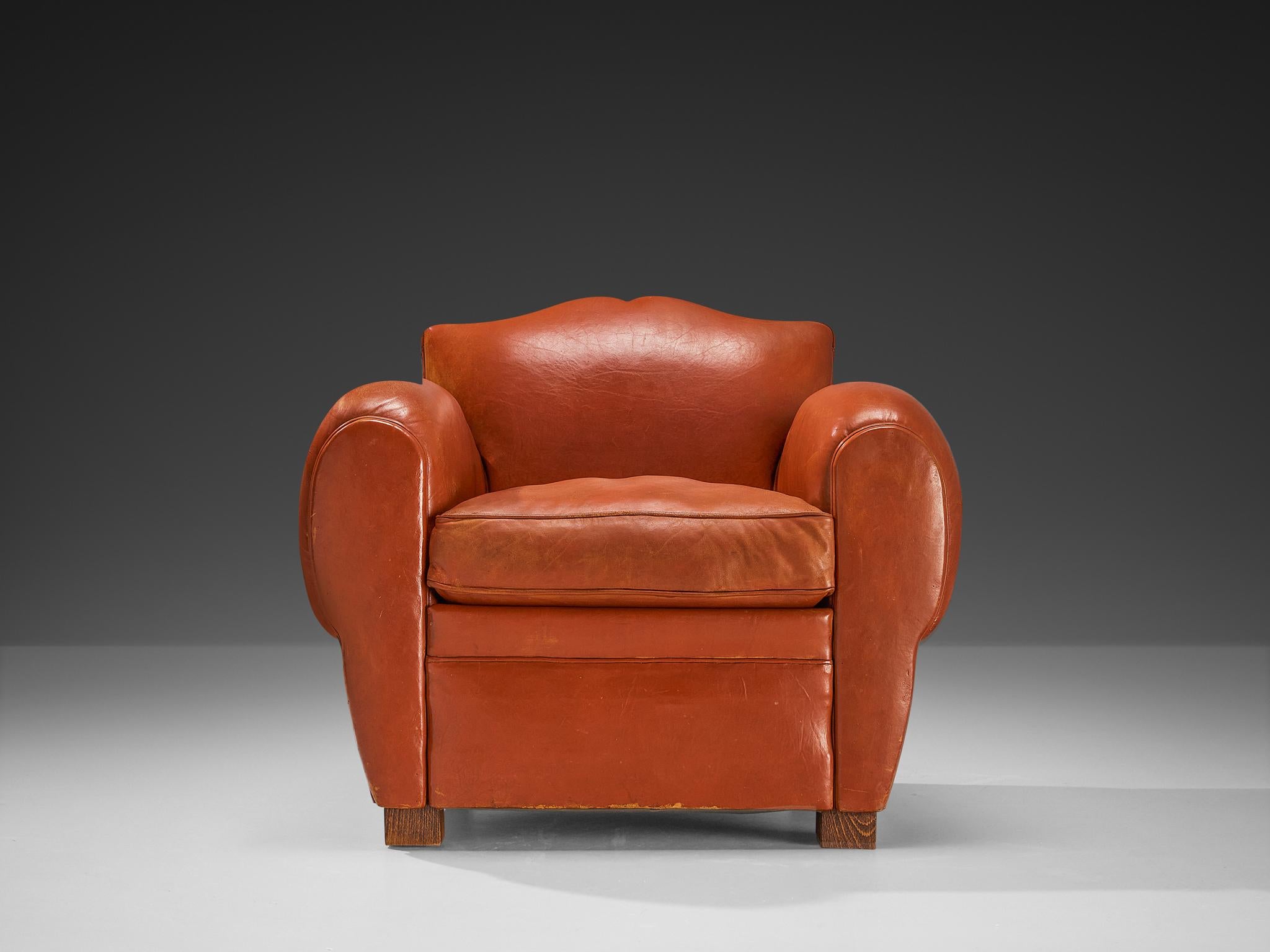 Mid-20th Century Art Deco Armchair by Maurice Rinck in Leather  For Sale