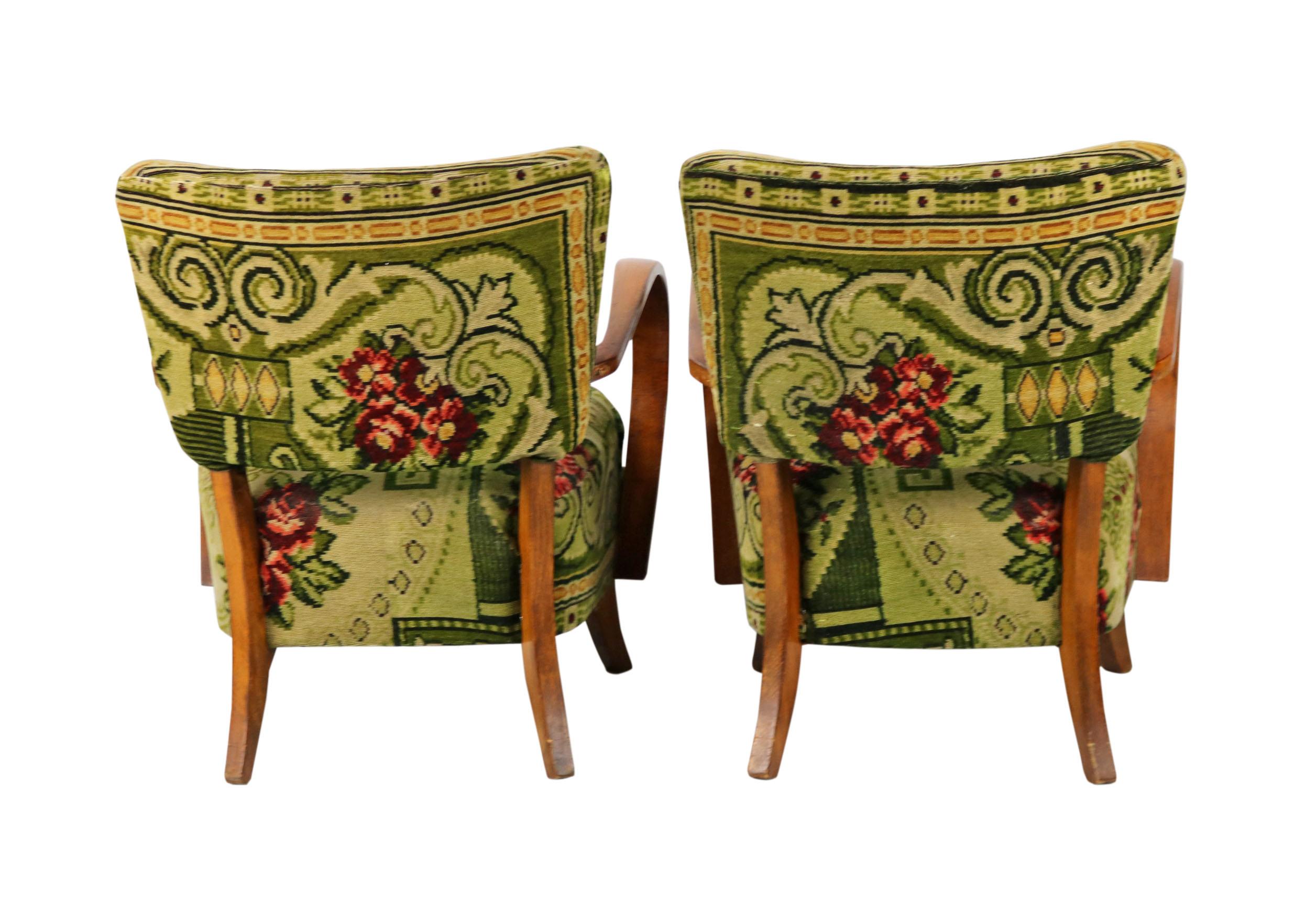 Mid-20th Century Art Deco Armchair, H237 by Jindrich Halabala, Flower Patterned Upholstery For Sale