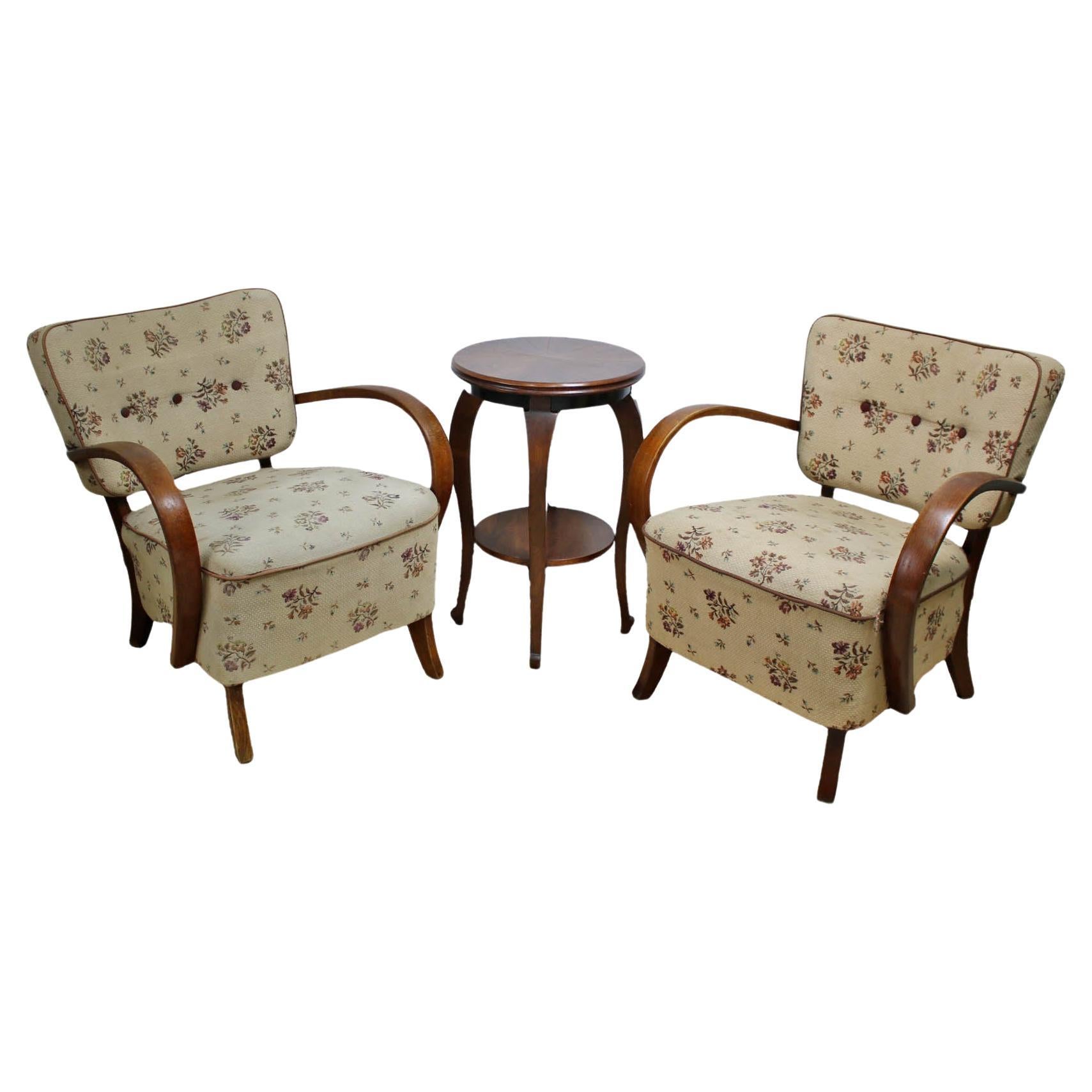 Art Deco Armchairs, H237 by Jindrich Halabala, Flower Patterned Upholstery
