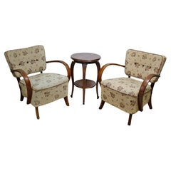 Vintage Art Deco Armchairs, H237 by Jindrich Halabala, Flower Patterned Upholstery