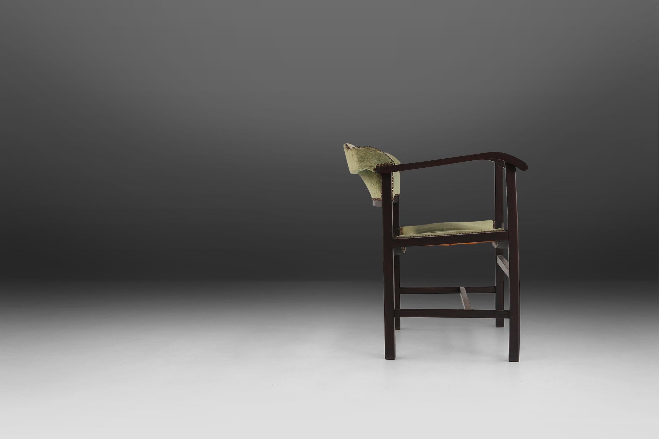 Belgian Art Deco Armchair in Black and Green, Ca.1930 For Sale