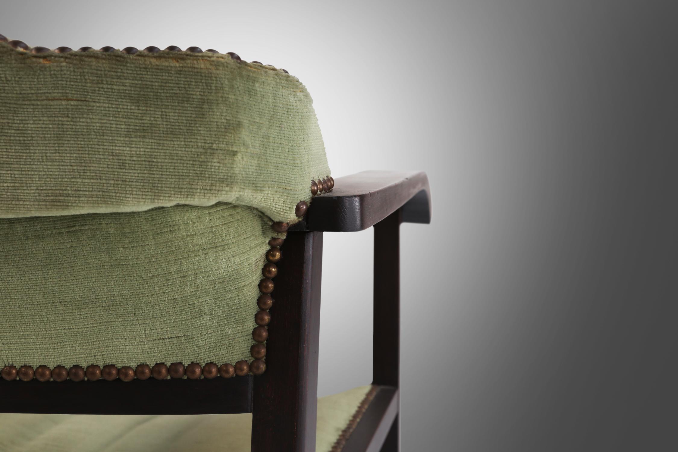 Velvet Art Deco Armchair in Black and Green, Ca.1930 For Sale
