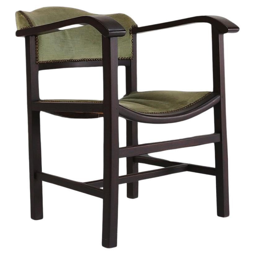 Art Deco Sessel aus schwarz lackiertem Holz und grünem Samt, Belgien 1930er Jahre