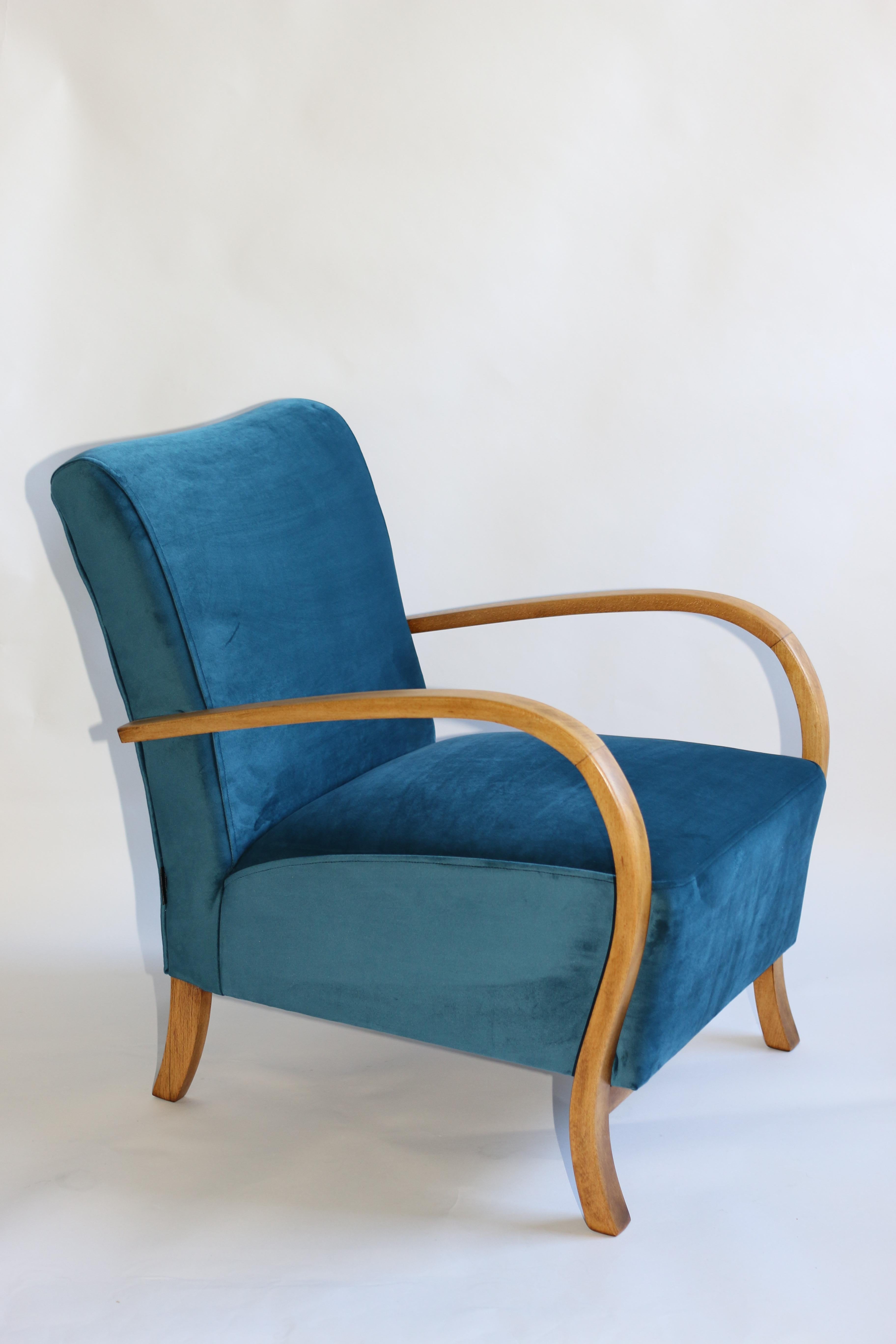 Mid-Century Modern Art Deco Armchair in Blue Marine Velvet from 20th Century For Sale
