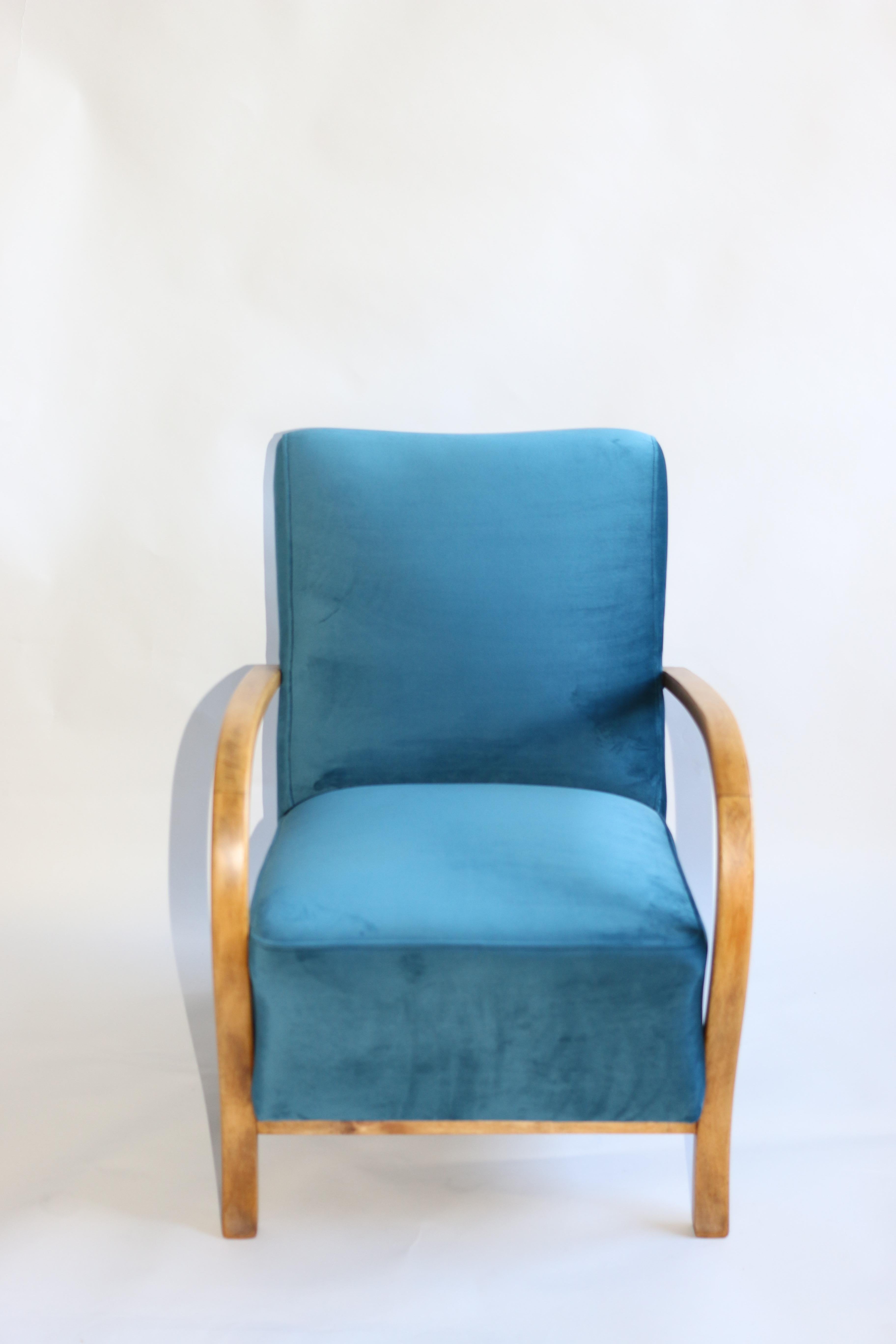 Art Deco Armchair in Blue Marine Velvet from 20th Century For Sale 1
