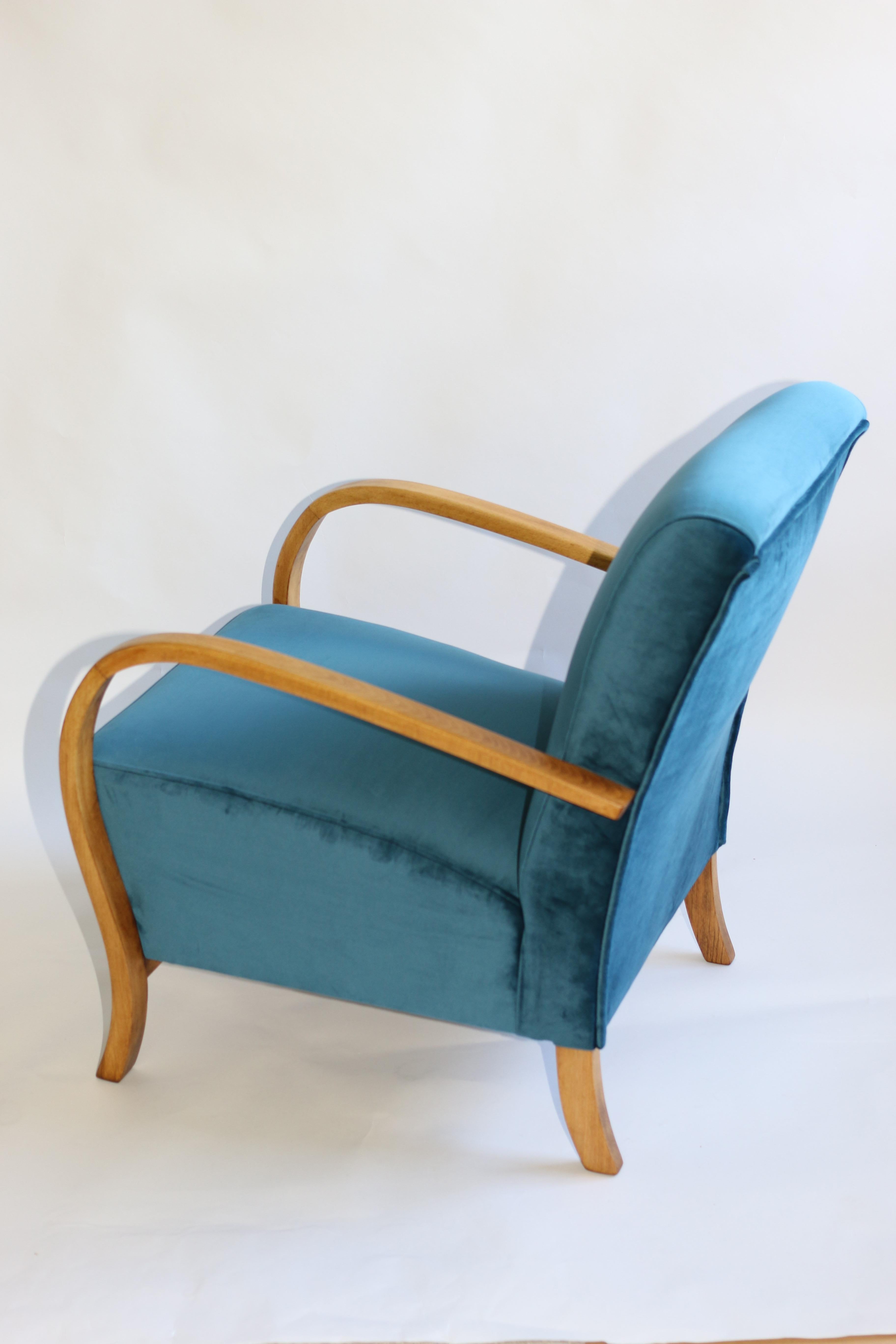 Art Deco Armchair in Blue Marine Velvet from 20th Century For Sale 3