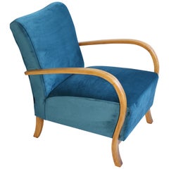 Vintage Art Deco Armchair in Blue Marine Velvet from 20th Century