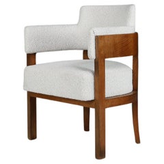 Art Deco Armchair in Bouclé Upholstery, Walnut, Prague, 1930s