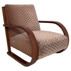 Art Deco Armchair in Brown Walnut and Bronze Color Velvet Fabric, Germany 1920s