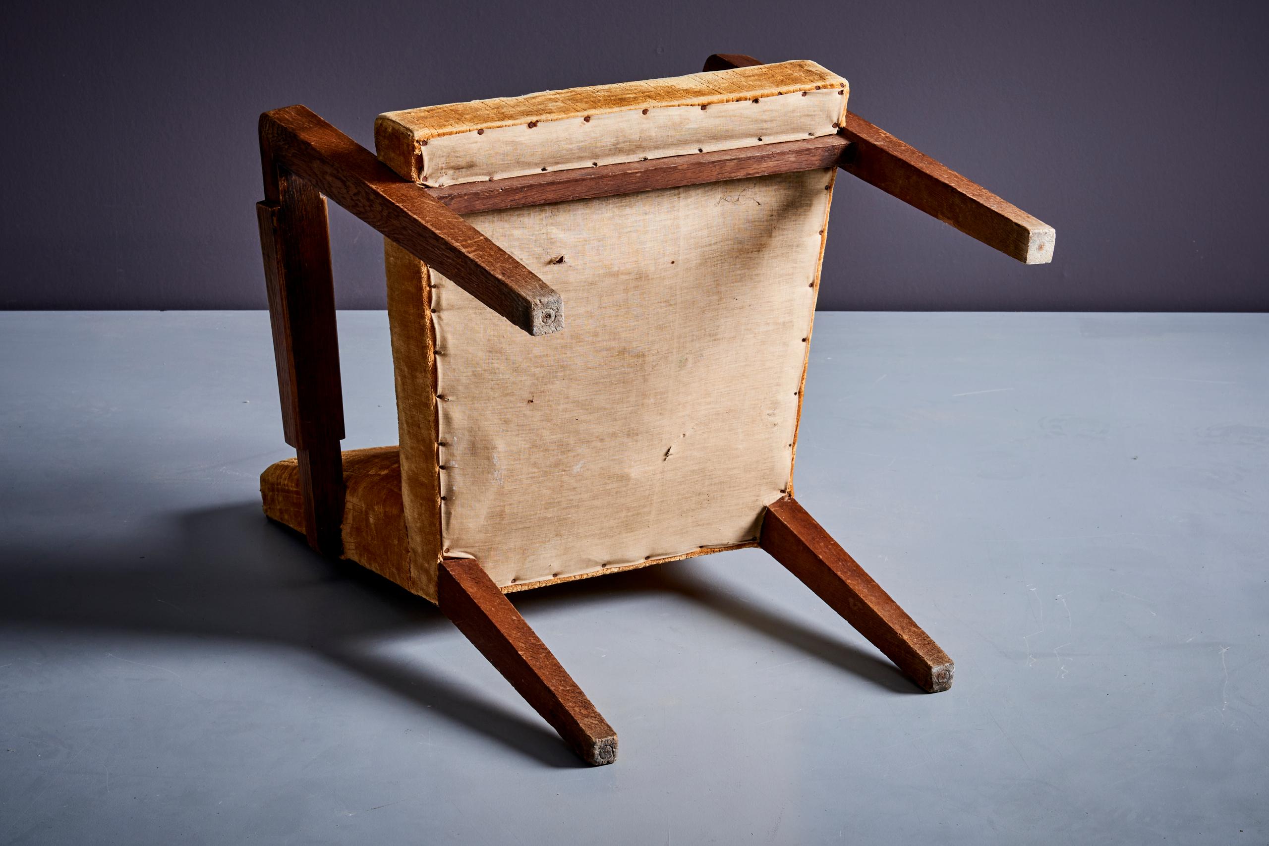 Art déco-Sessel aus Eiche und mustardfarbener Polsterung, Frankreich - 1940er Jahre 4