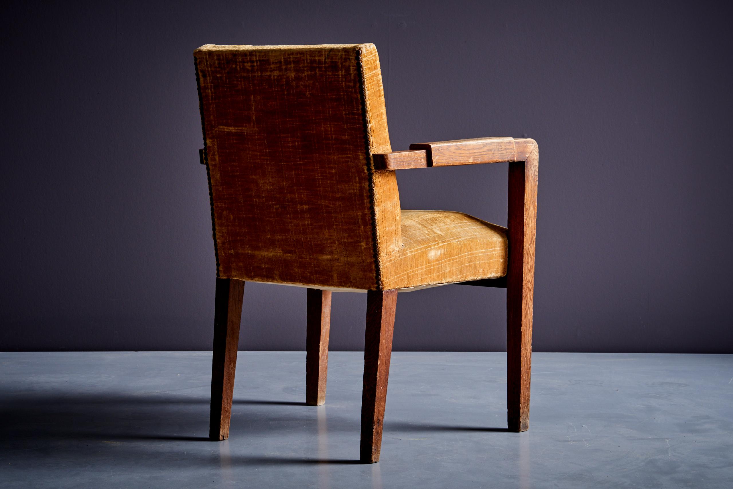Art déco-Sessel aus Eiche und mustardfarbener Polsterung, Frankreich - 1940er Jahre (Stoff)