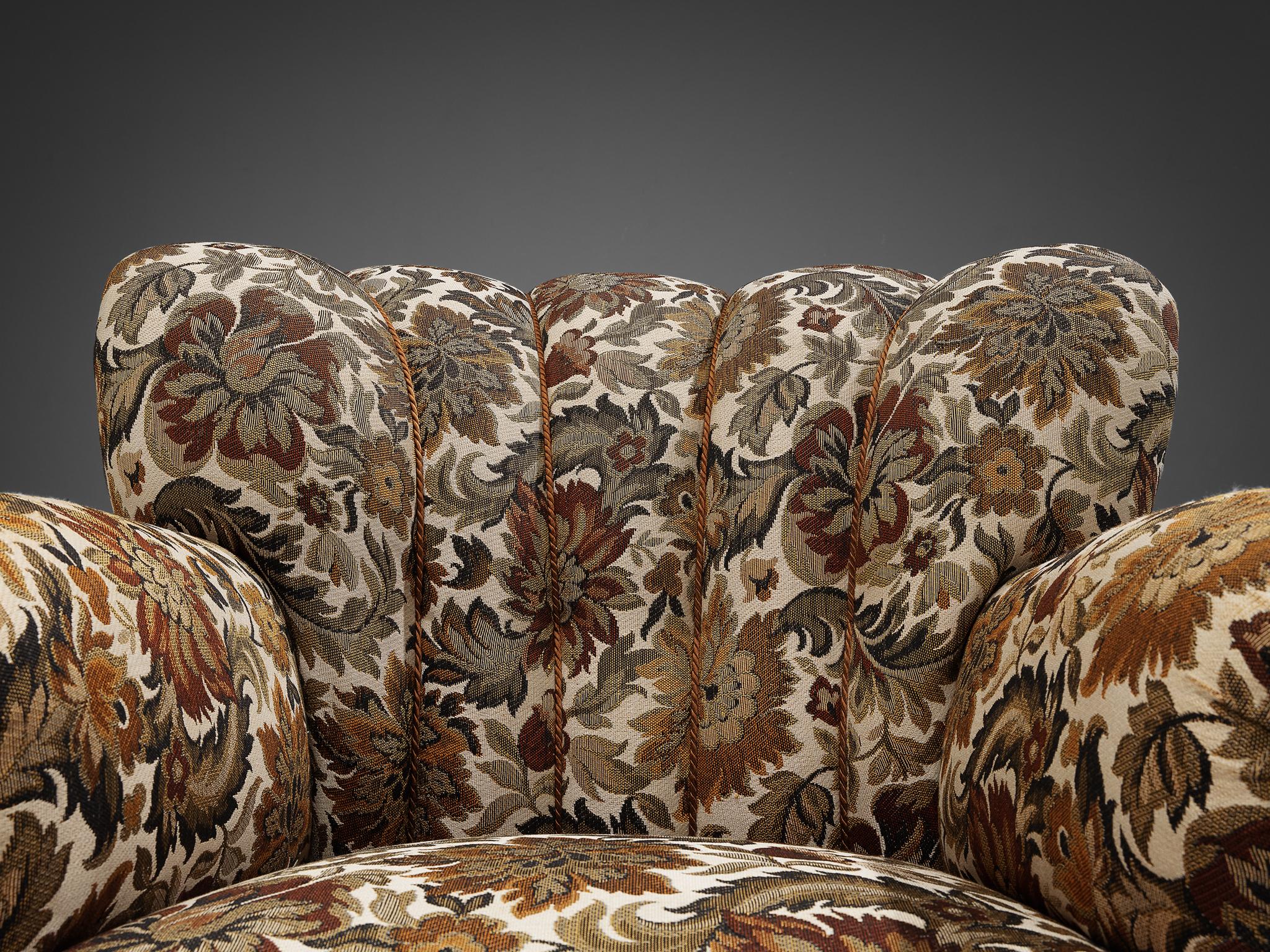 Czech Art Deco Armchair in Original Floral Upholstery 