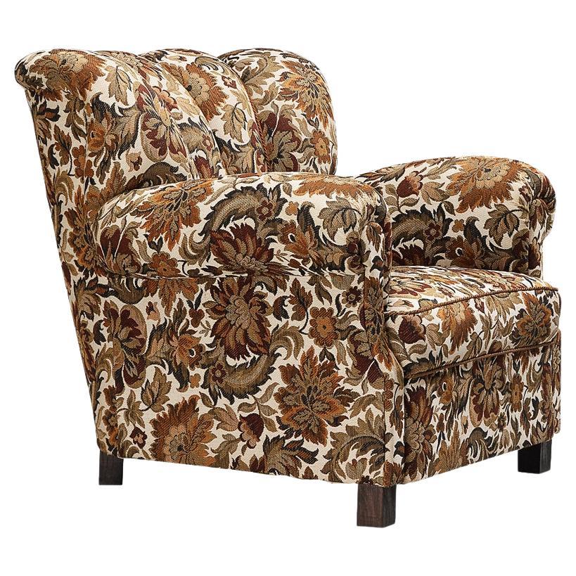 Art Deco Armchair in Original Floral Upholstery 
