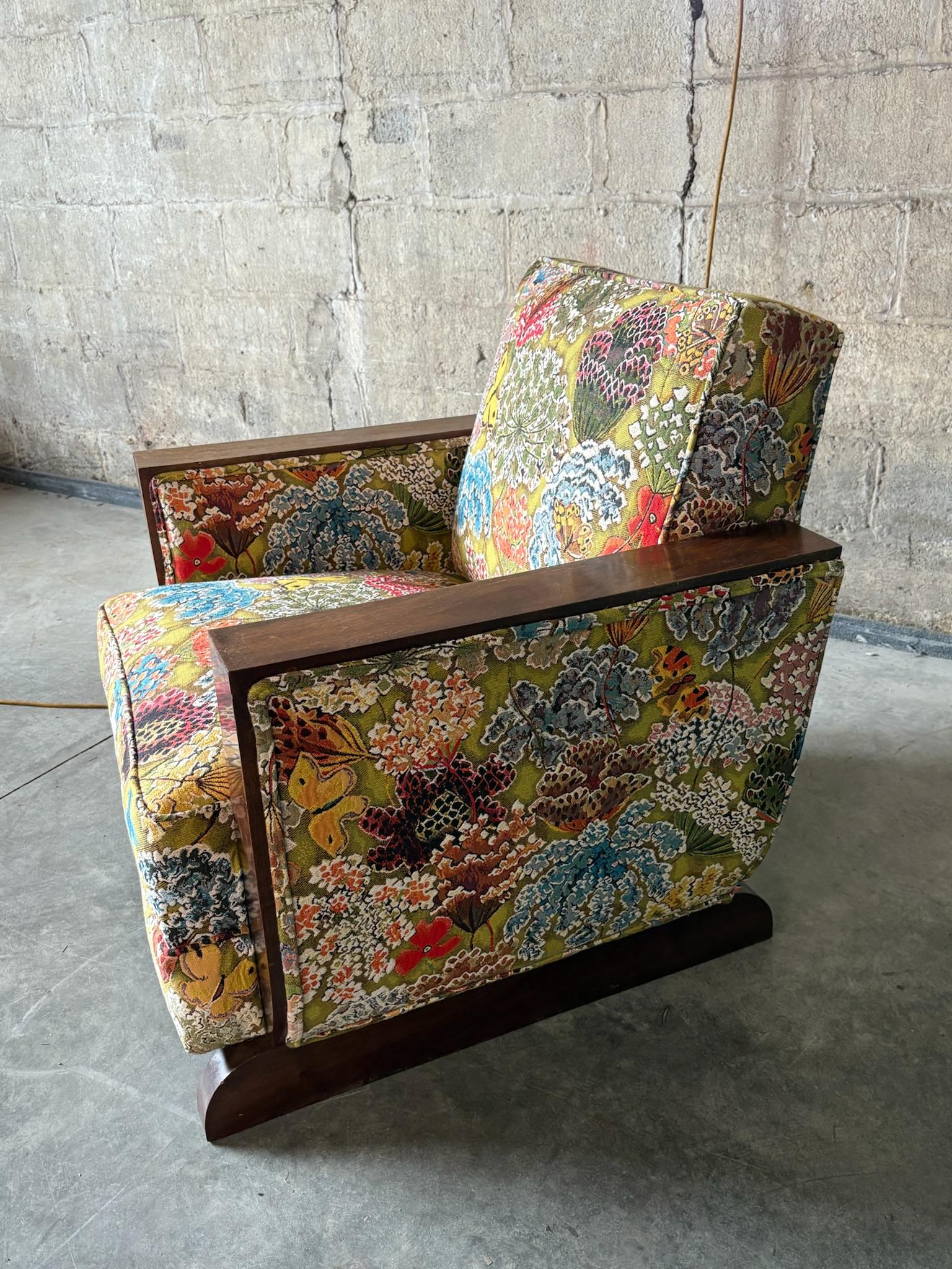 20th Century Art Deco Armchair in Pierre Frey For Sale