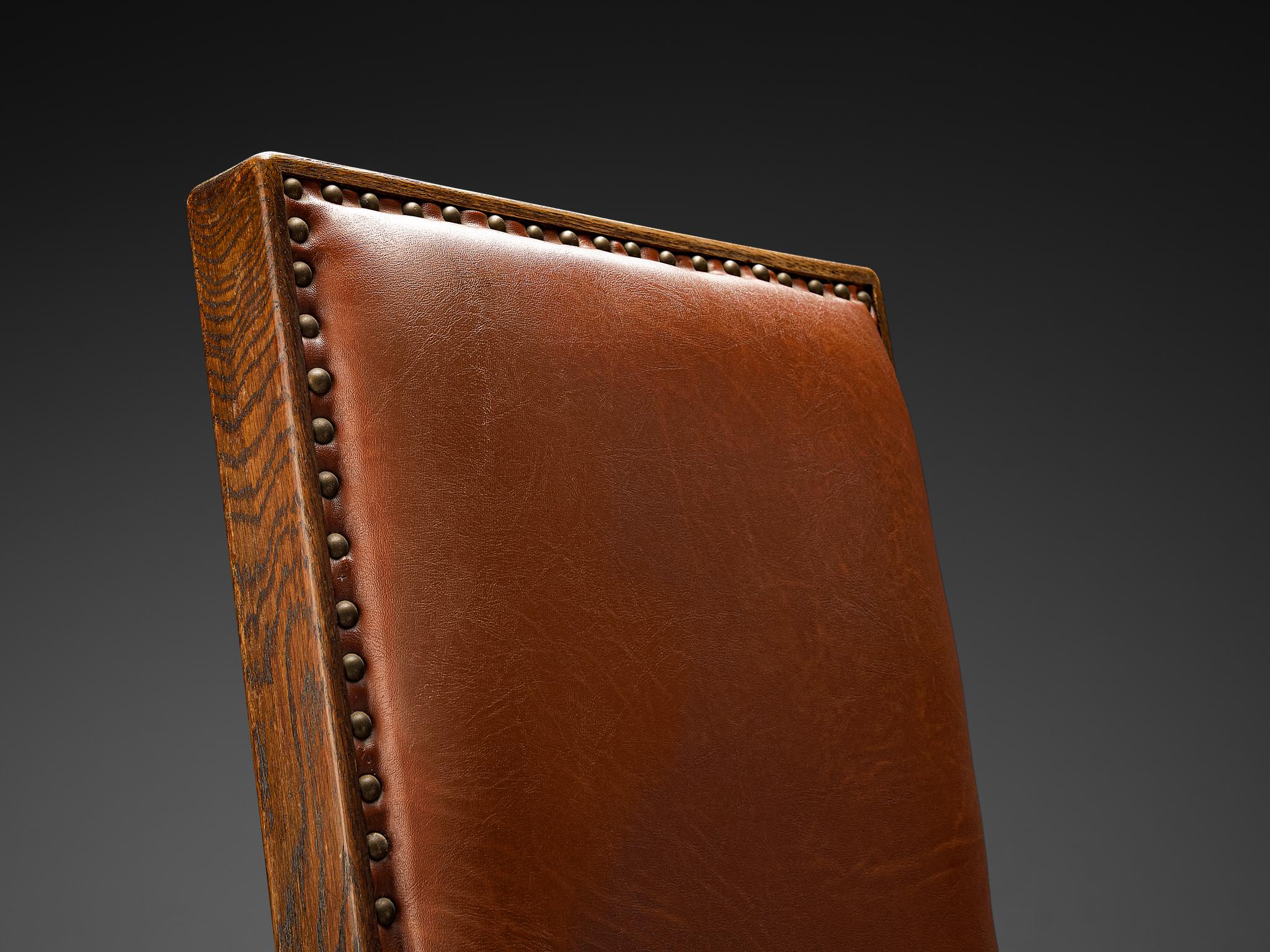 Poltrona Art Deco in pelle marrone rossa e Oak con schienale alto regolabile in vendita 3