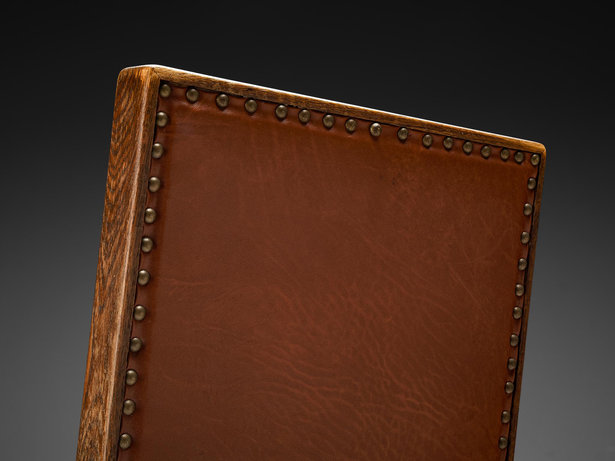 Poltrona Art Deco in pelle marrone rossa e Oak con schienale alto regolabile in vendita 1