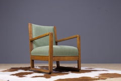 Art Deco Armchair in Solid Oak and Re-Upholstered in Green, 1930s