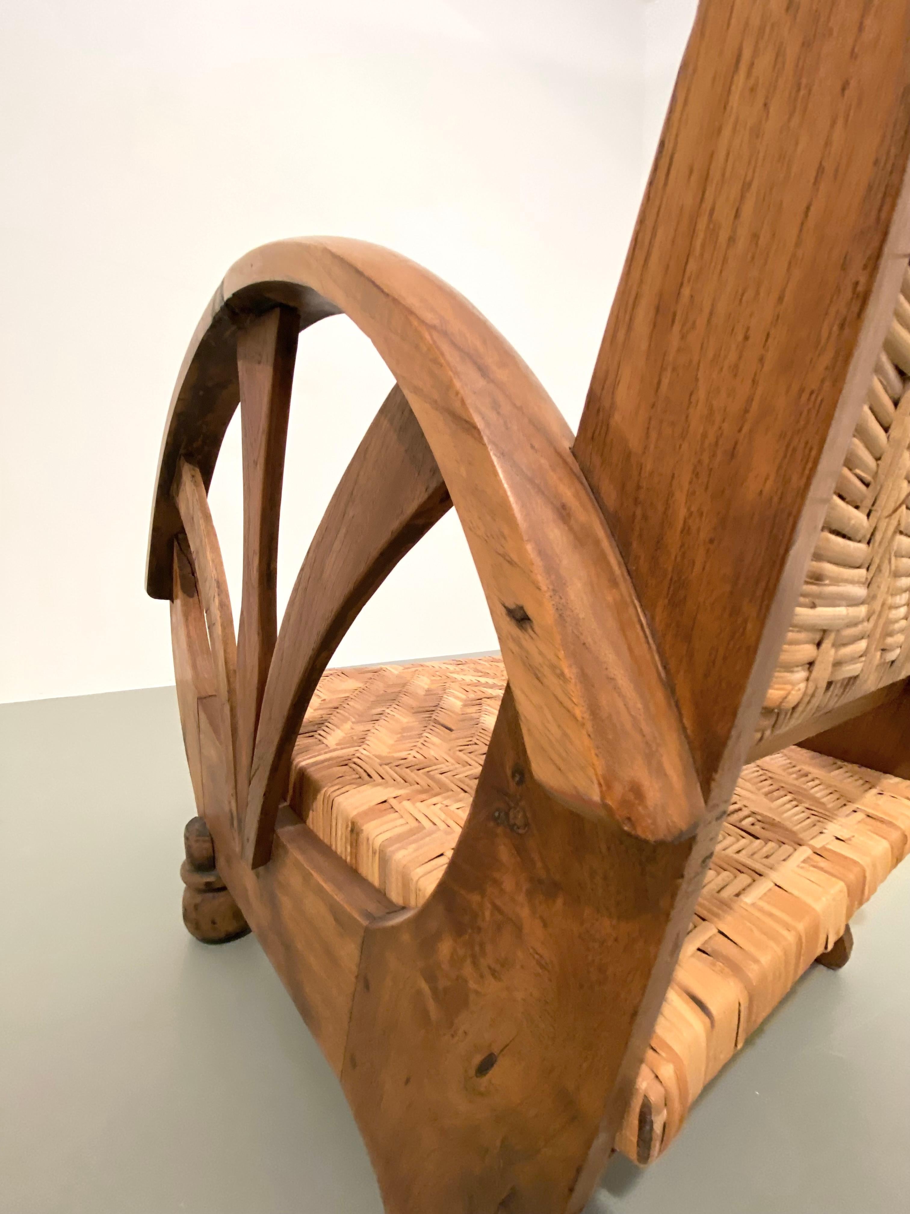 Art Deco Armchair in Wood and Cane, Italy, 1930s 2