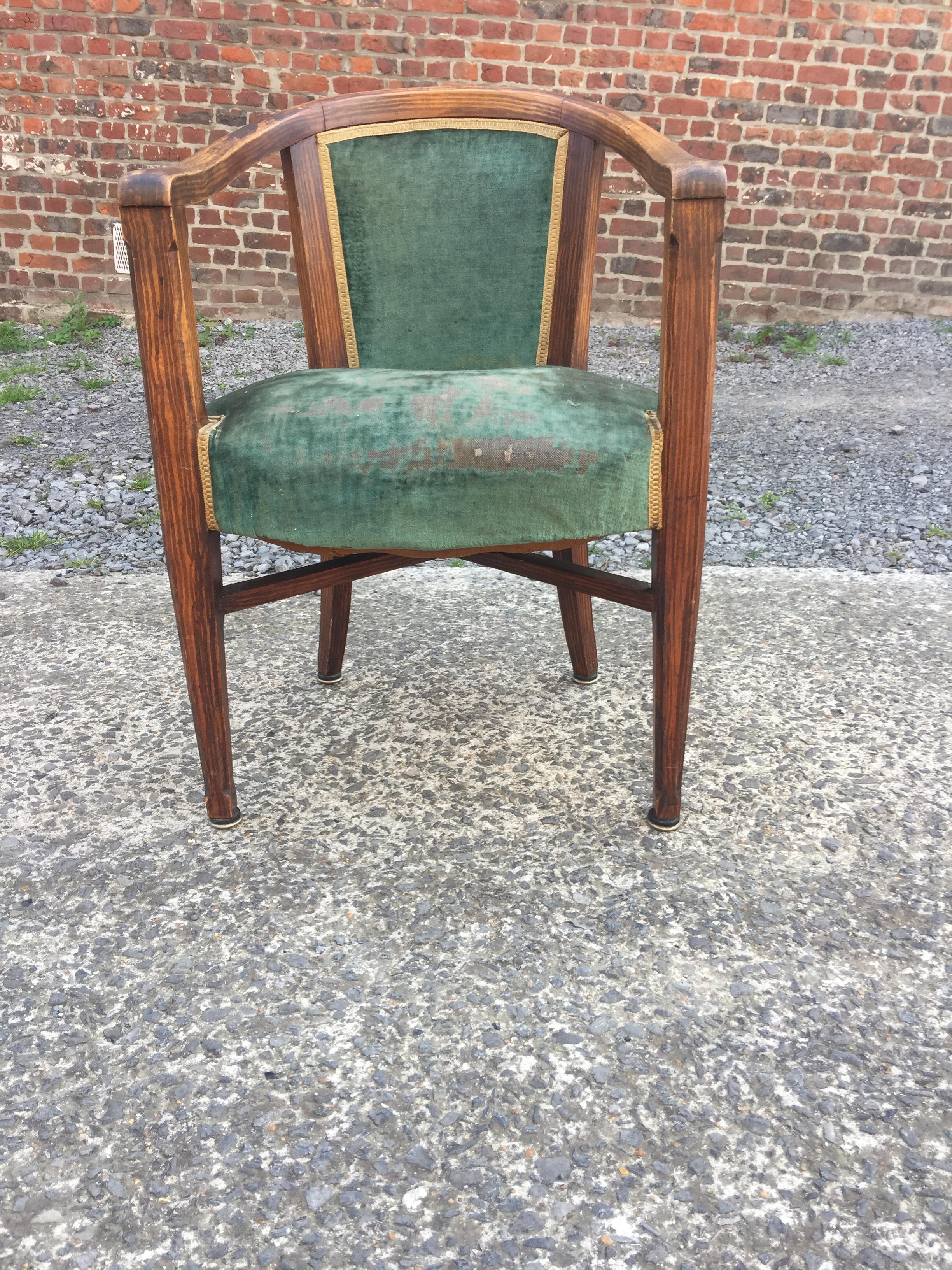 Faux Bois Art Deco Armchair, in Wood Painted Faux Wood Decor, circa 1925 For Sale