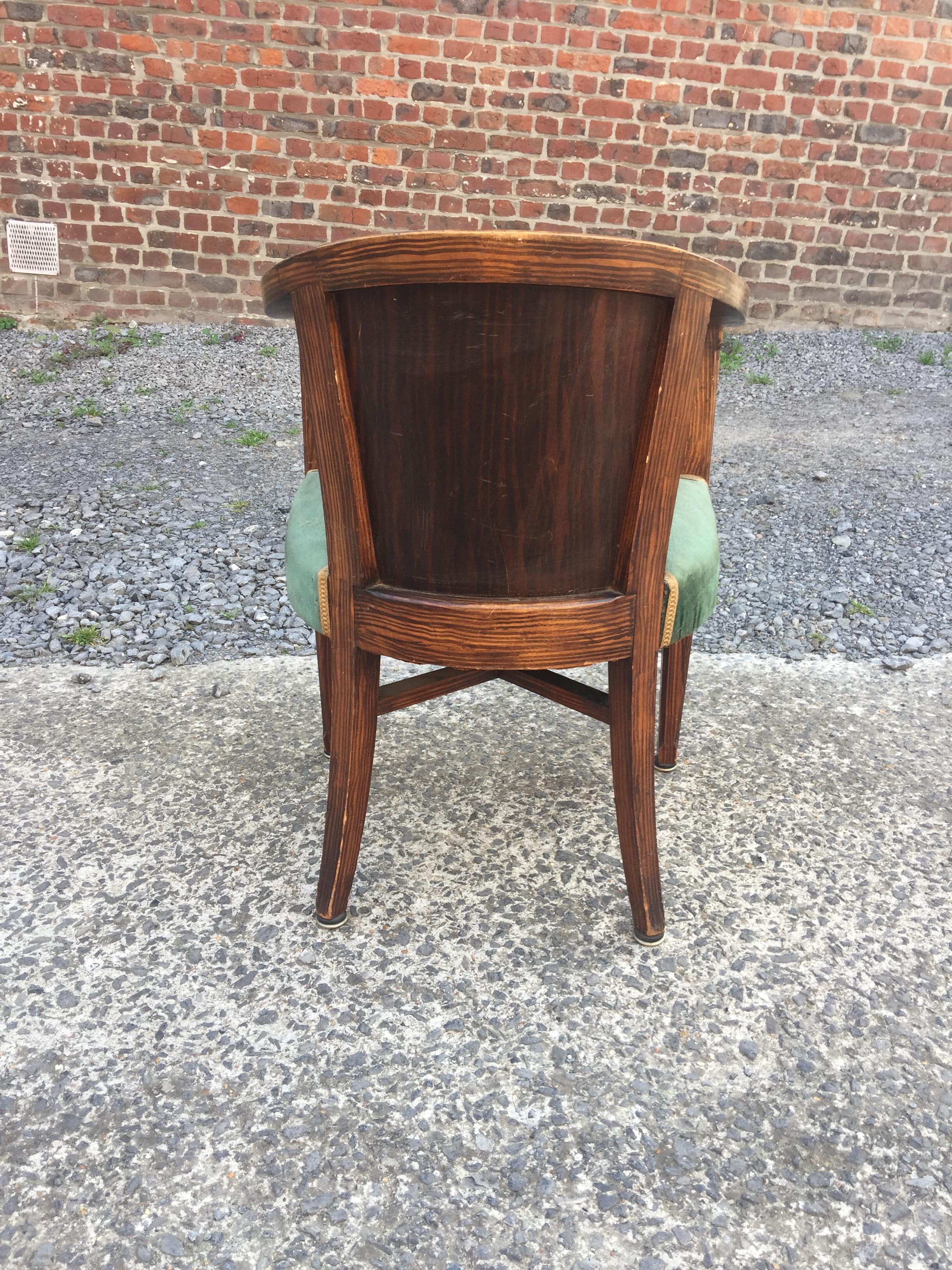 Early 20th Century Art Deco Armchair, in Wood Painted Faux Wood Decor, circa 1925 For Sale