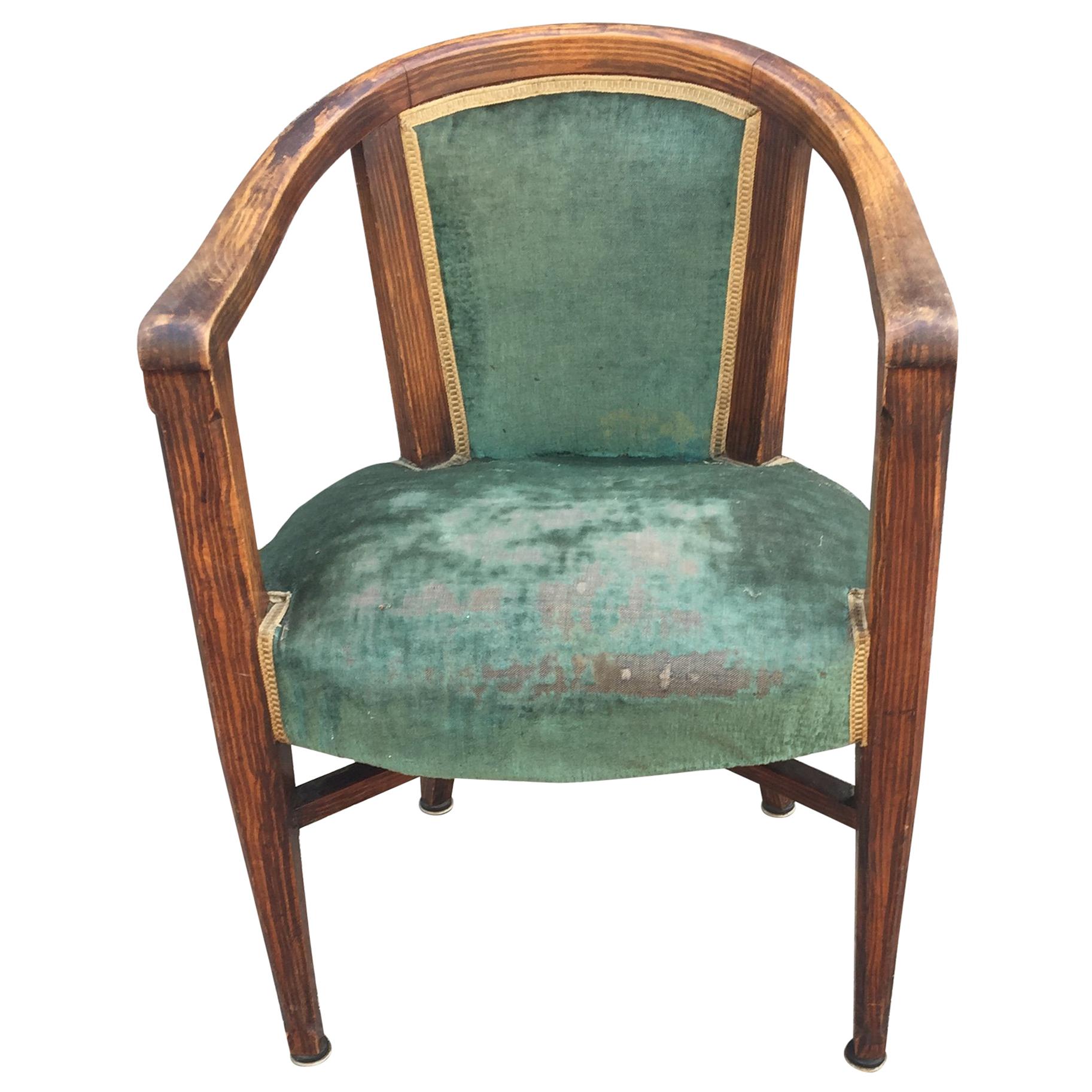 Art Deco Armchair, in Wood Painted Faux Wood Decor, circa 1925 For Sale