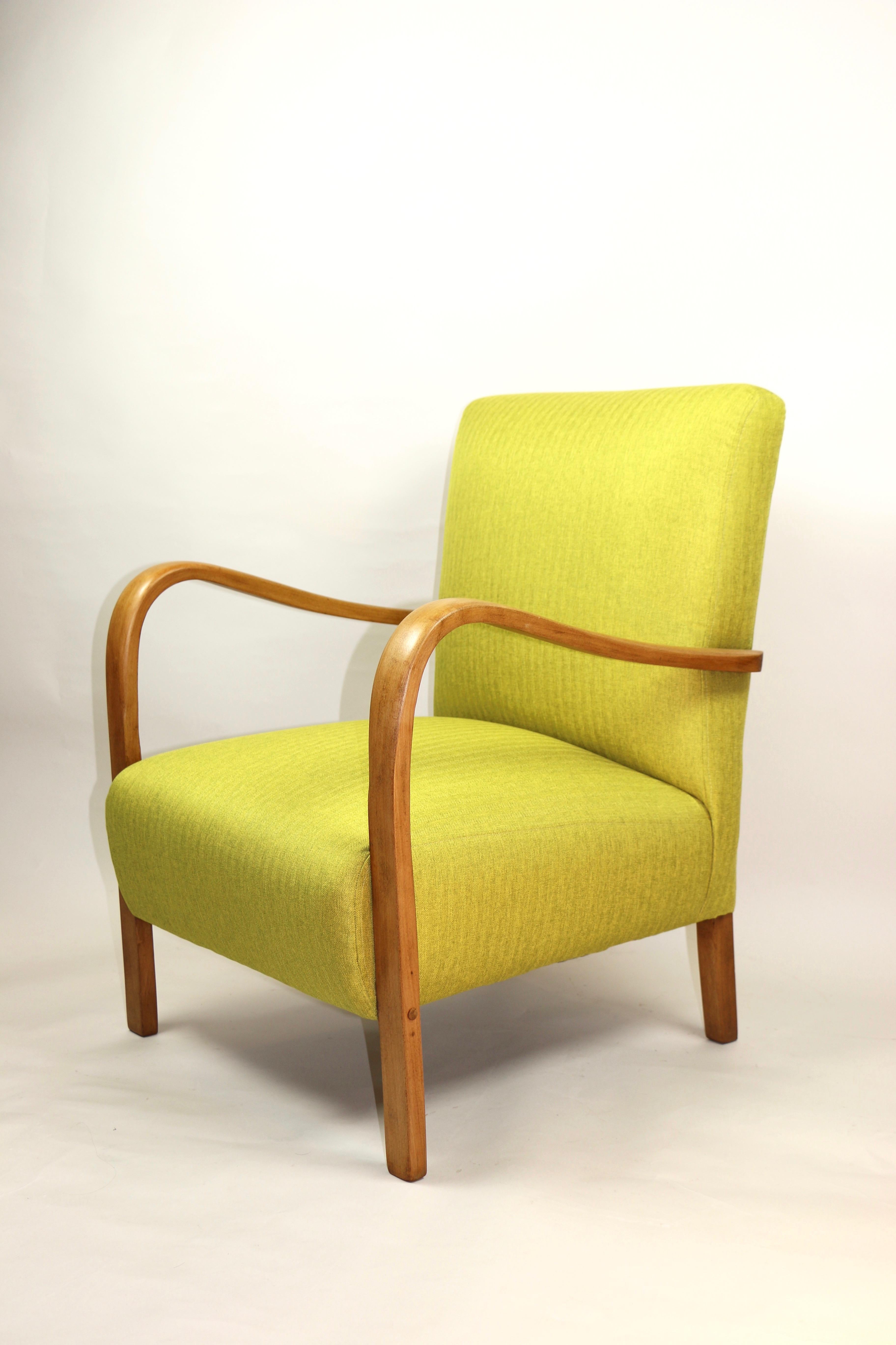 Woodwork Art Deco Armchair in Yellow from 20th Century For Sale