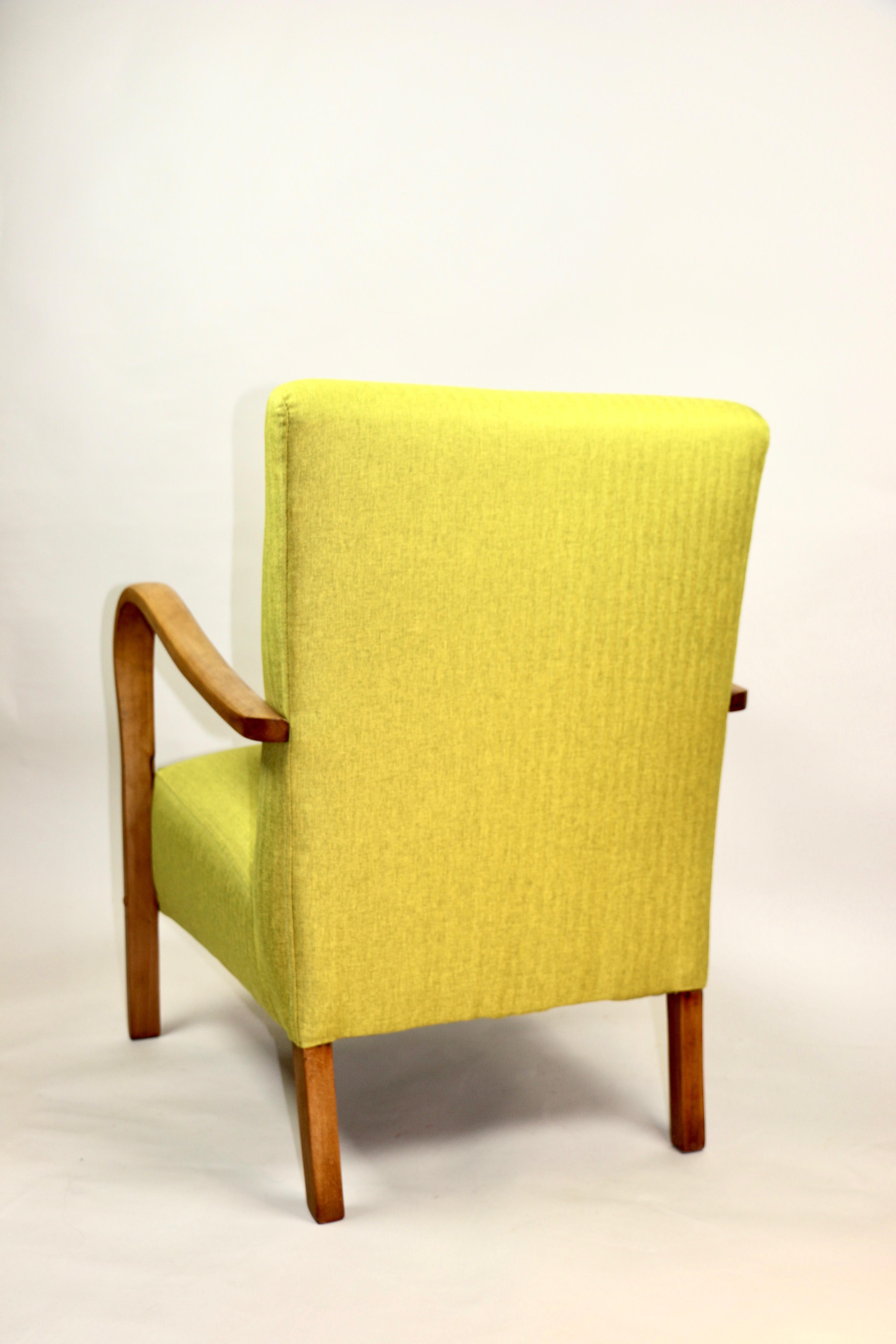 Velvet Art Deco Armchair in Yellow from 20th Century For Sale