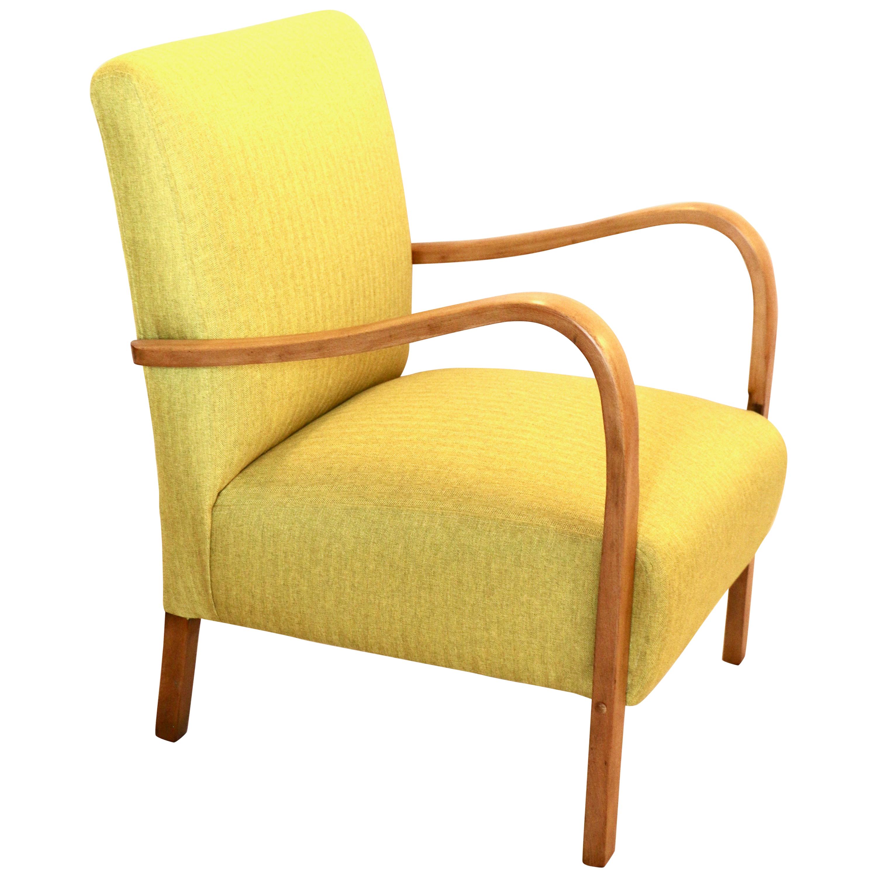 Art Deco Armchair in Yellow from 20th Century For Sale