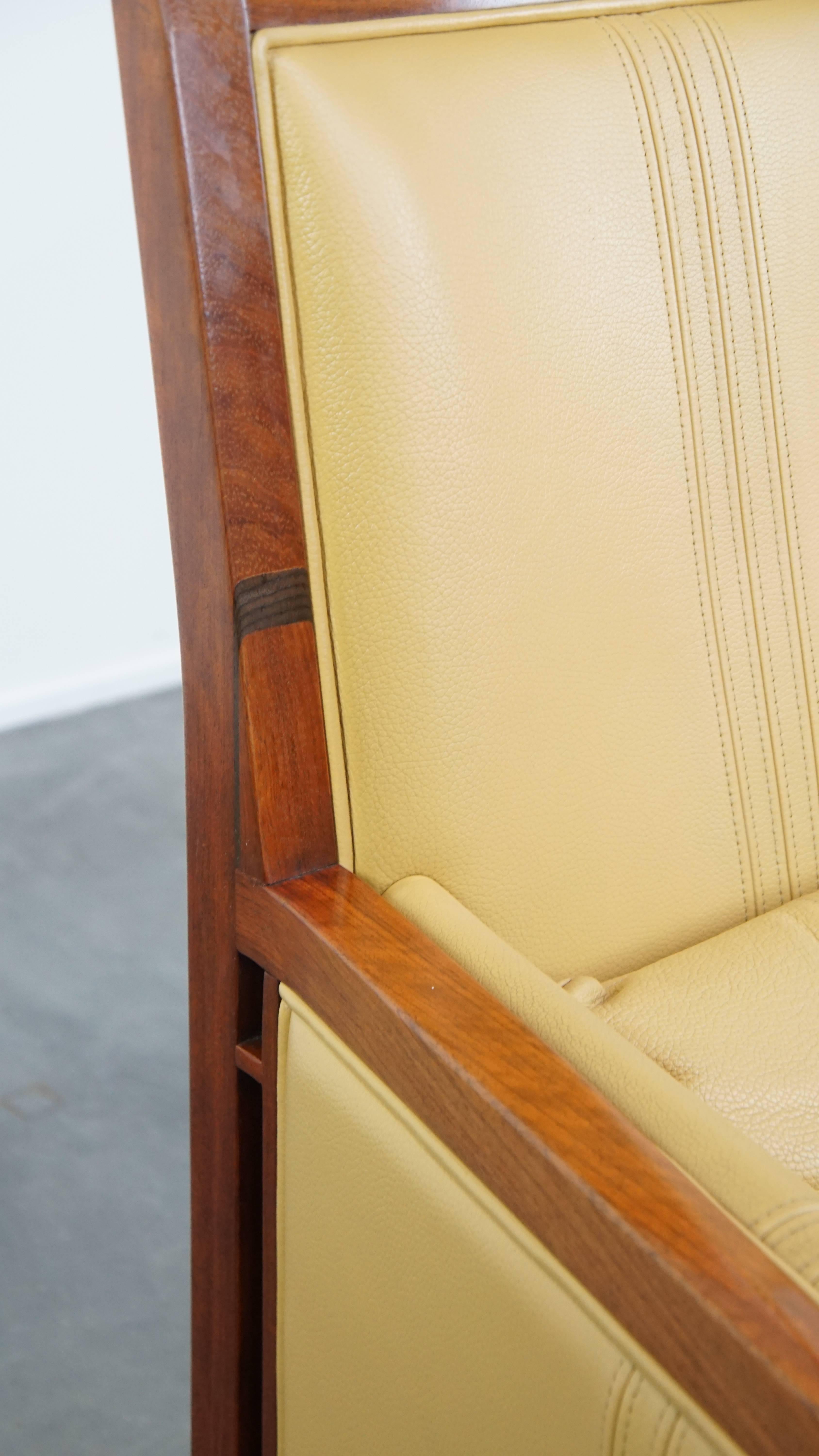 Fauteuil Art Déco en cuir jaune avec dossier haut en vente 3