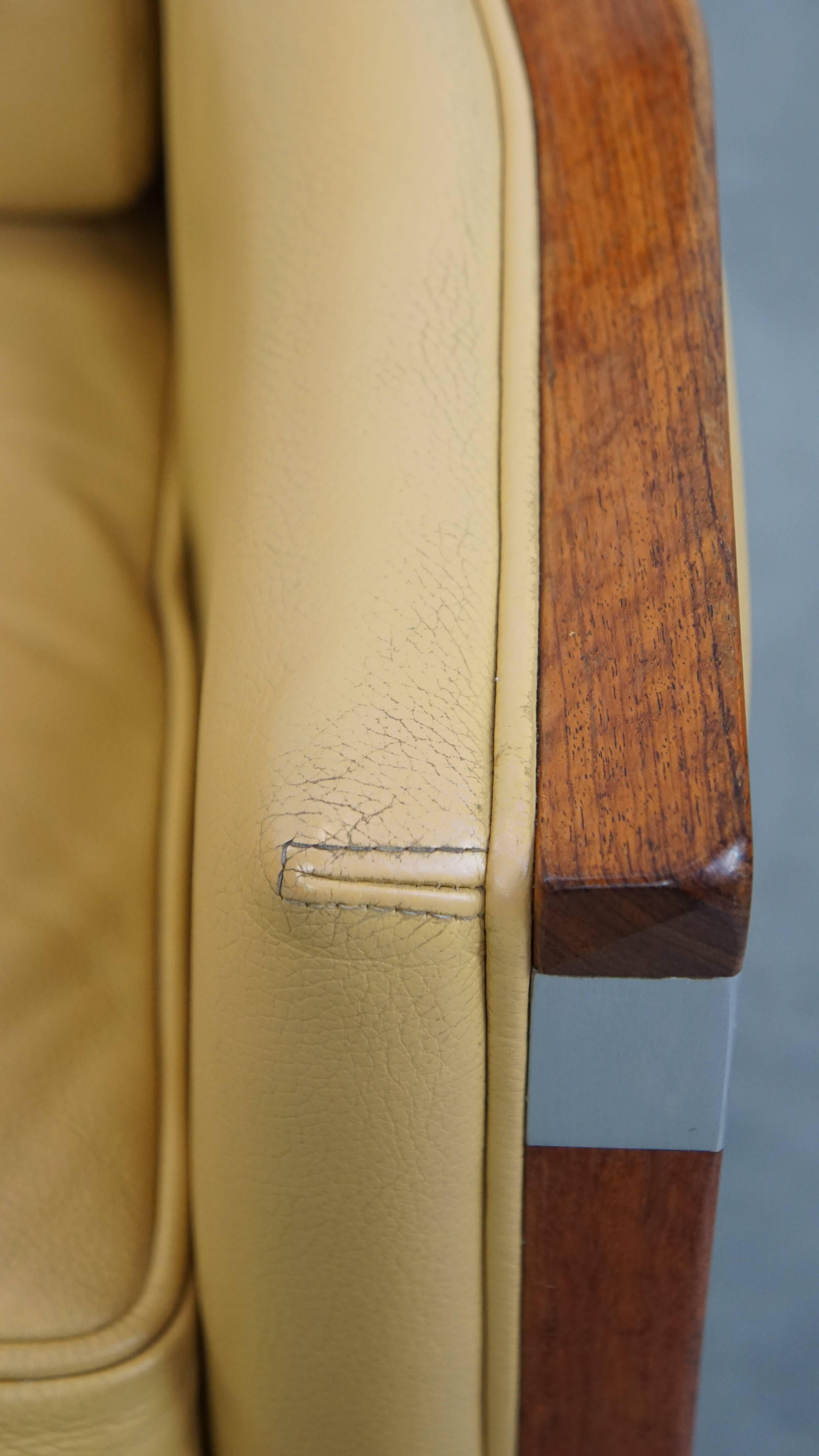 Fauteuil Art Déco en cuir jaune avec dossier haut en vente 7