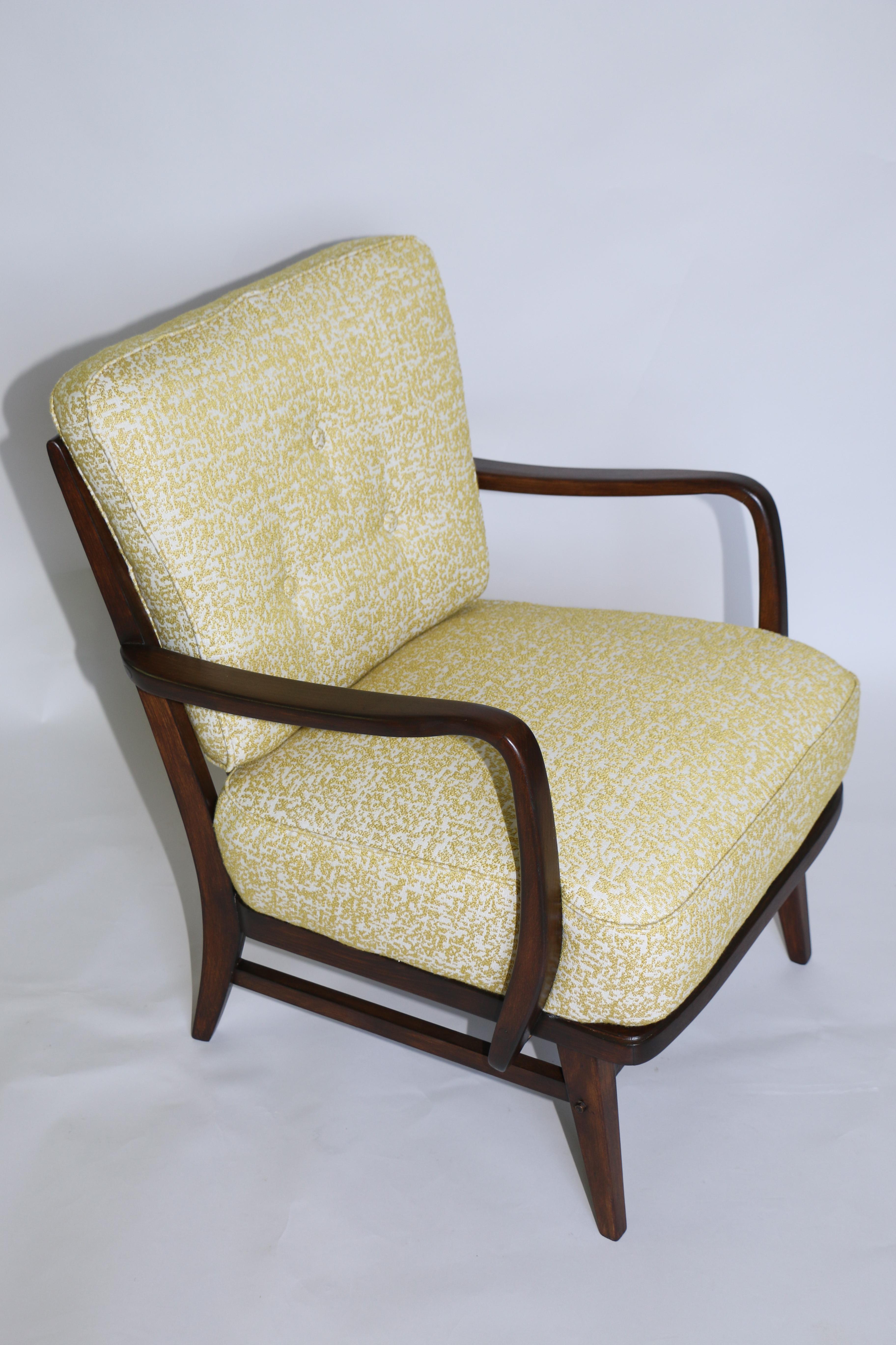 Art Deco Armchair in Yellow Natural Fabric from 20th Century For Sale 3